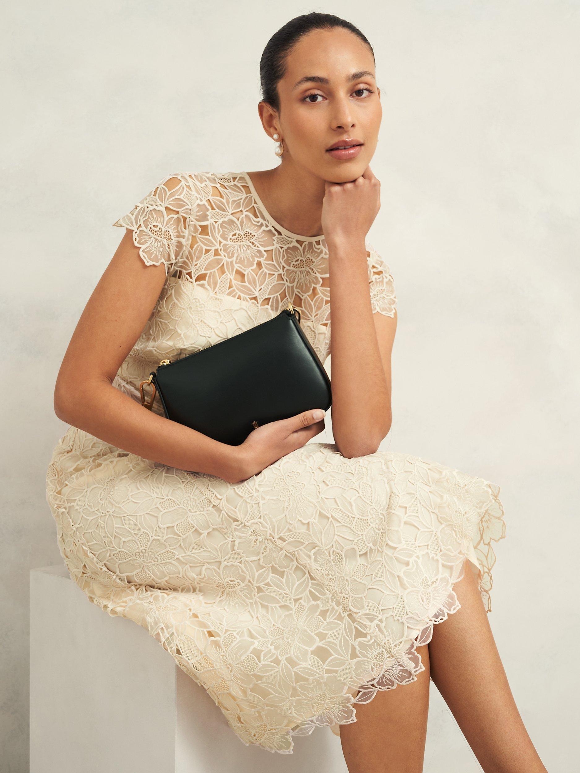 Product image 5 of 9, which shows Hobbs Johanna Lace Dress, Oyster, 14