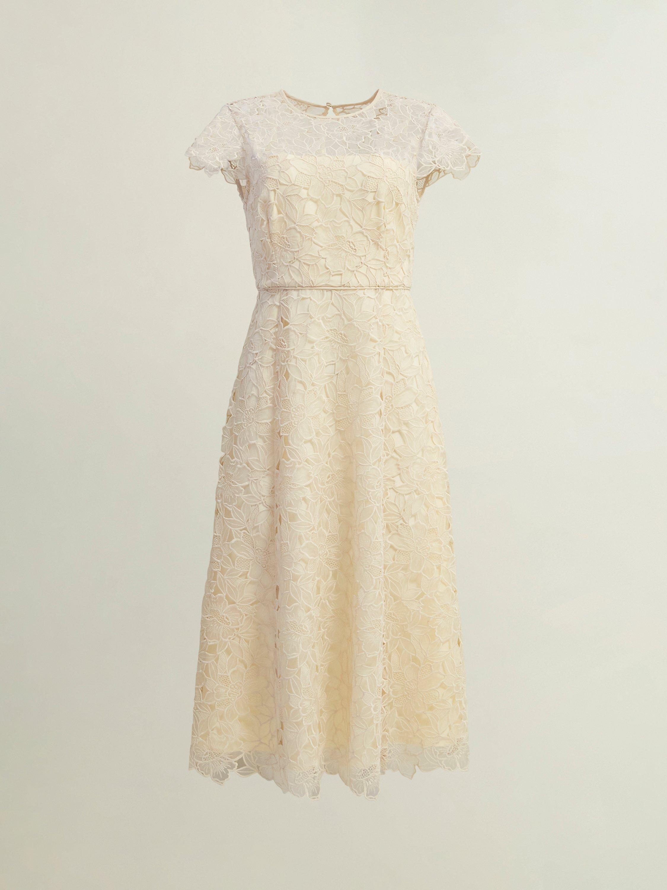 Product image 8 of 9, which shows Hobbs Johanna Lace Dress, Oyster, 14