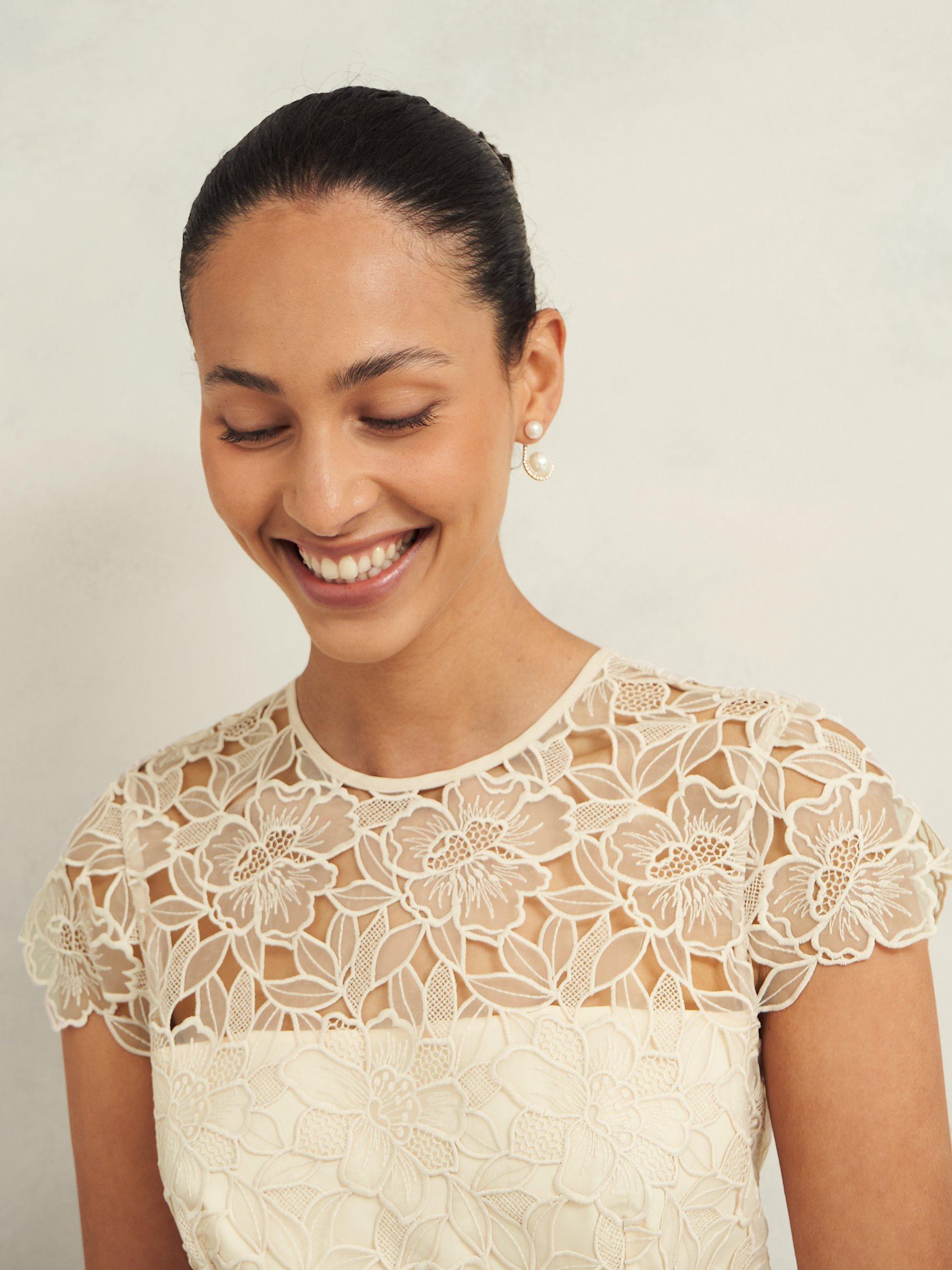Product image 9 of 9, which shows Hobbs Johanna Lace Dress, Oyster, 14