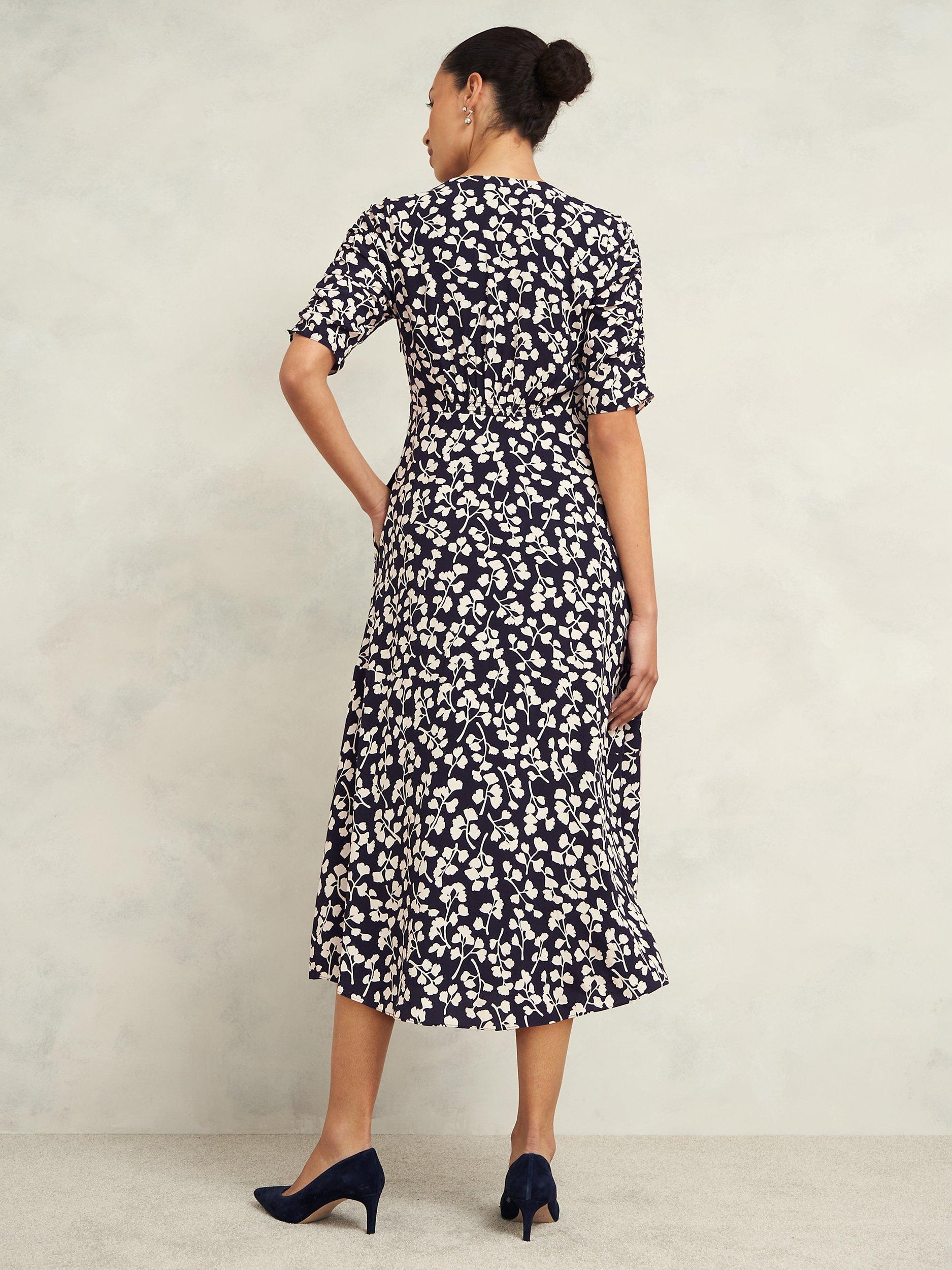 Product image 2 of 7, which shows Hobbs Bonnie Floral Dress, Navy/Cream, 10