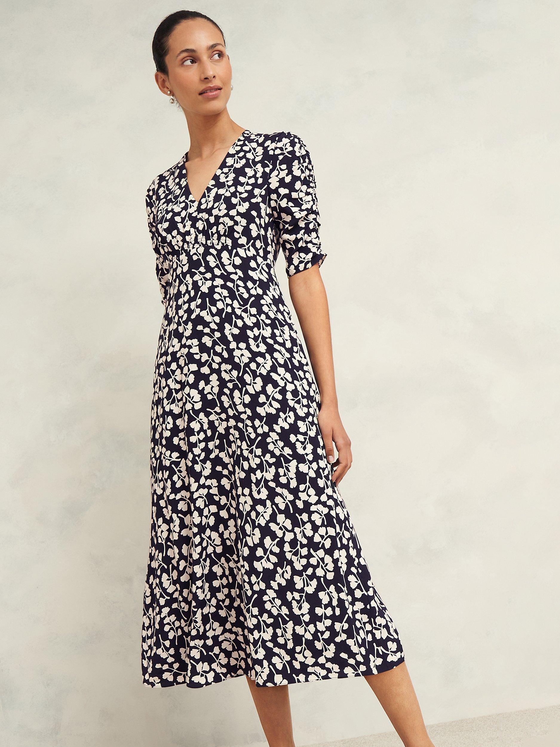 Product image 3 of 7, which shows Hobbs Bonnie Floral Dress, Navy/Cream, 10