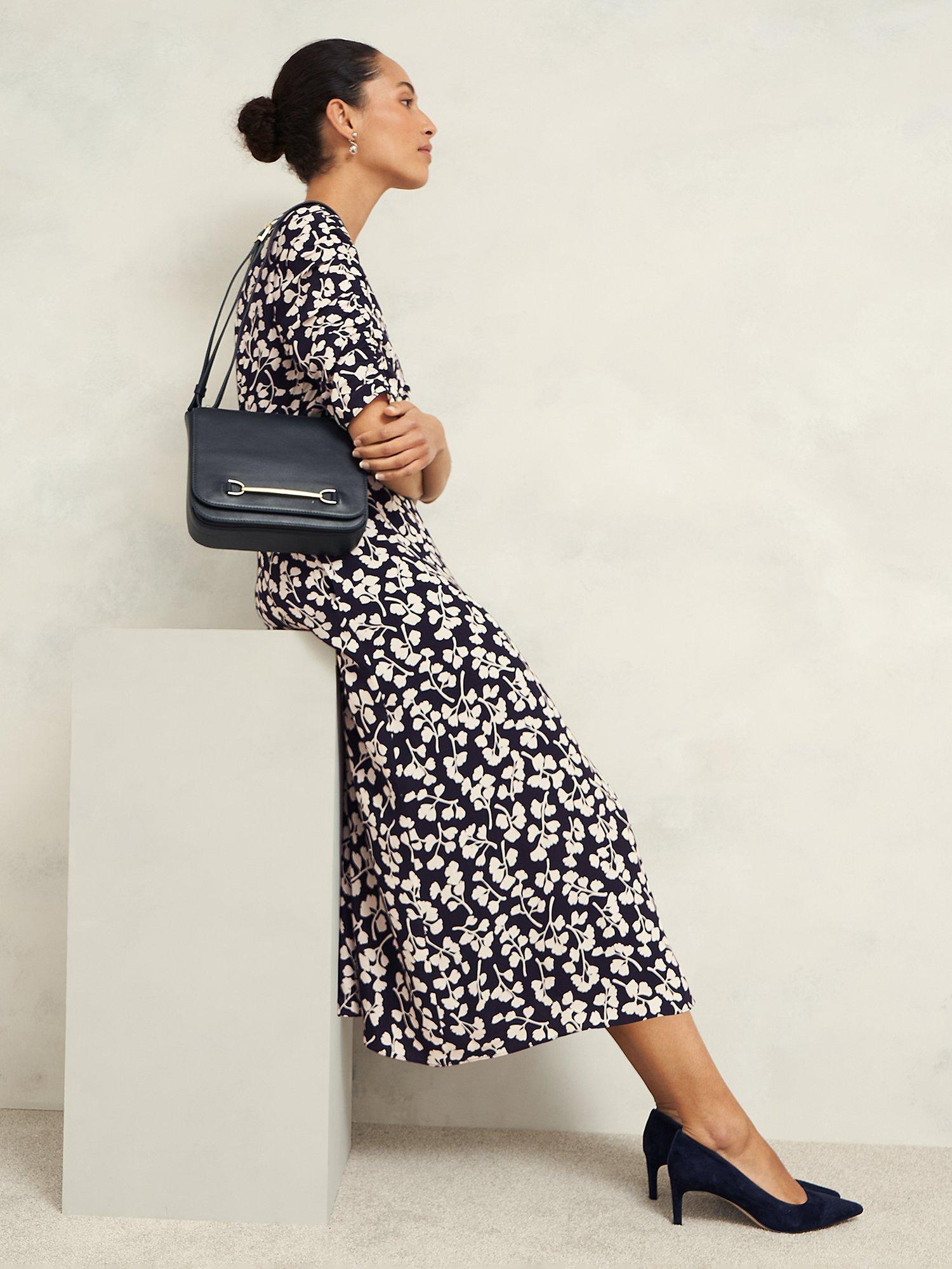 Product image 4 of 7, which shows Hobbs Bonnie Floral Dress, Navy/Cream, 10