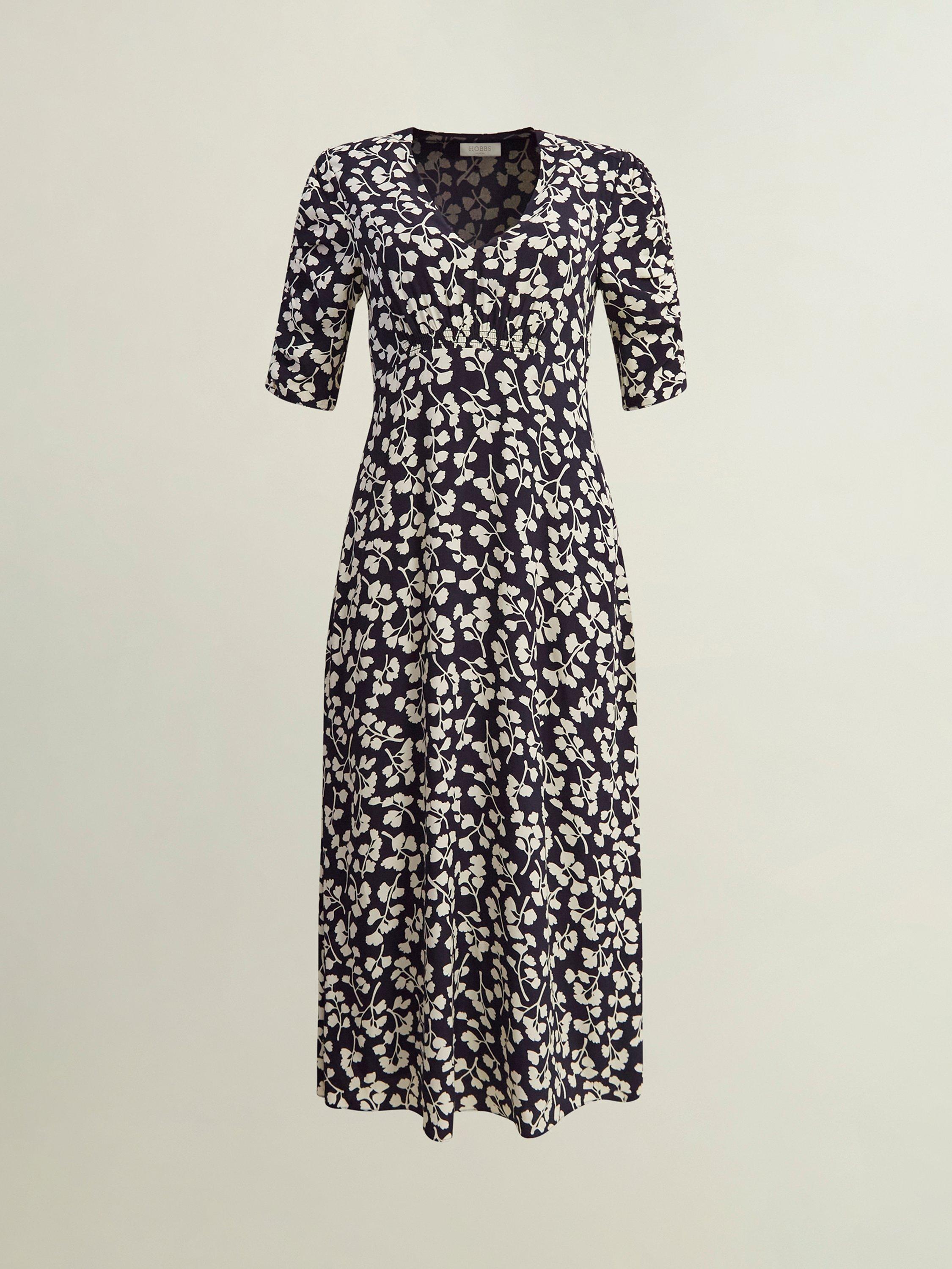 Product image 6 of 7, which shows Hobbs Bonnie Floral Dress, Navy/Cream, 10