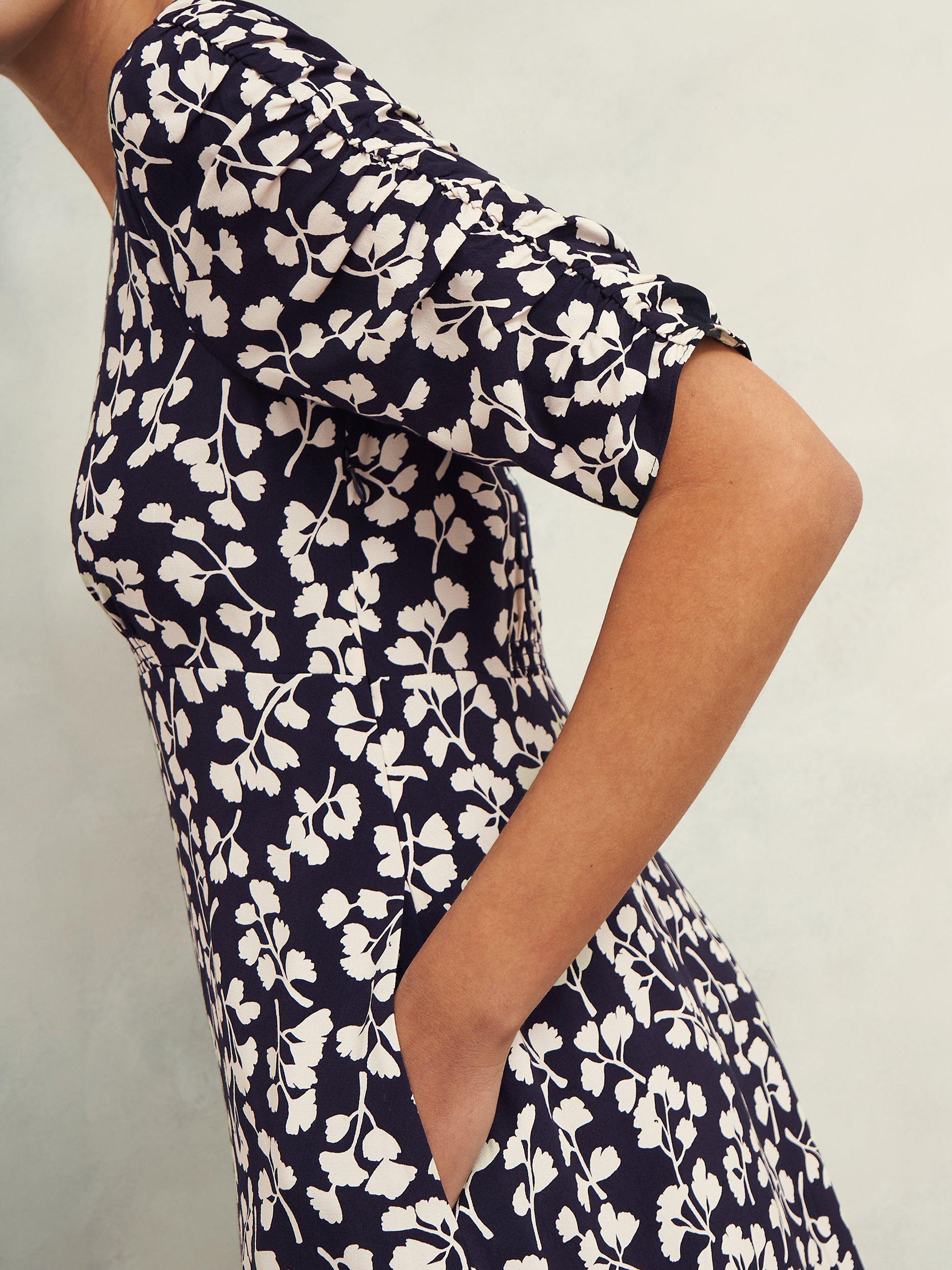 Product image 7 of 7, which shows Hobbs Bonnie Floral Dress, Navy/Cream, 10
