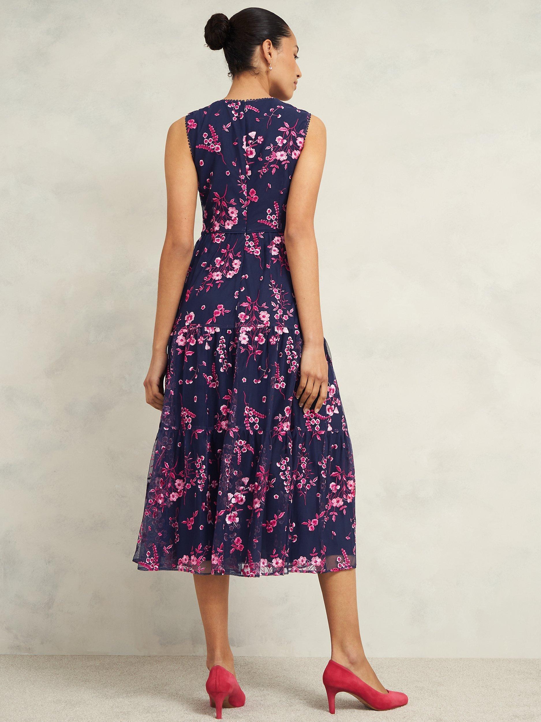 Product image 2 of 8, which shows Hobbs Bethany Floral Dress, Navy/Pink, 10