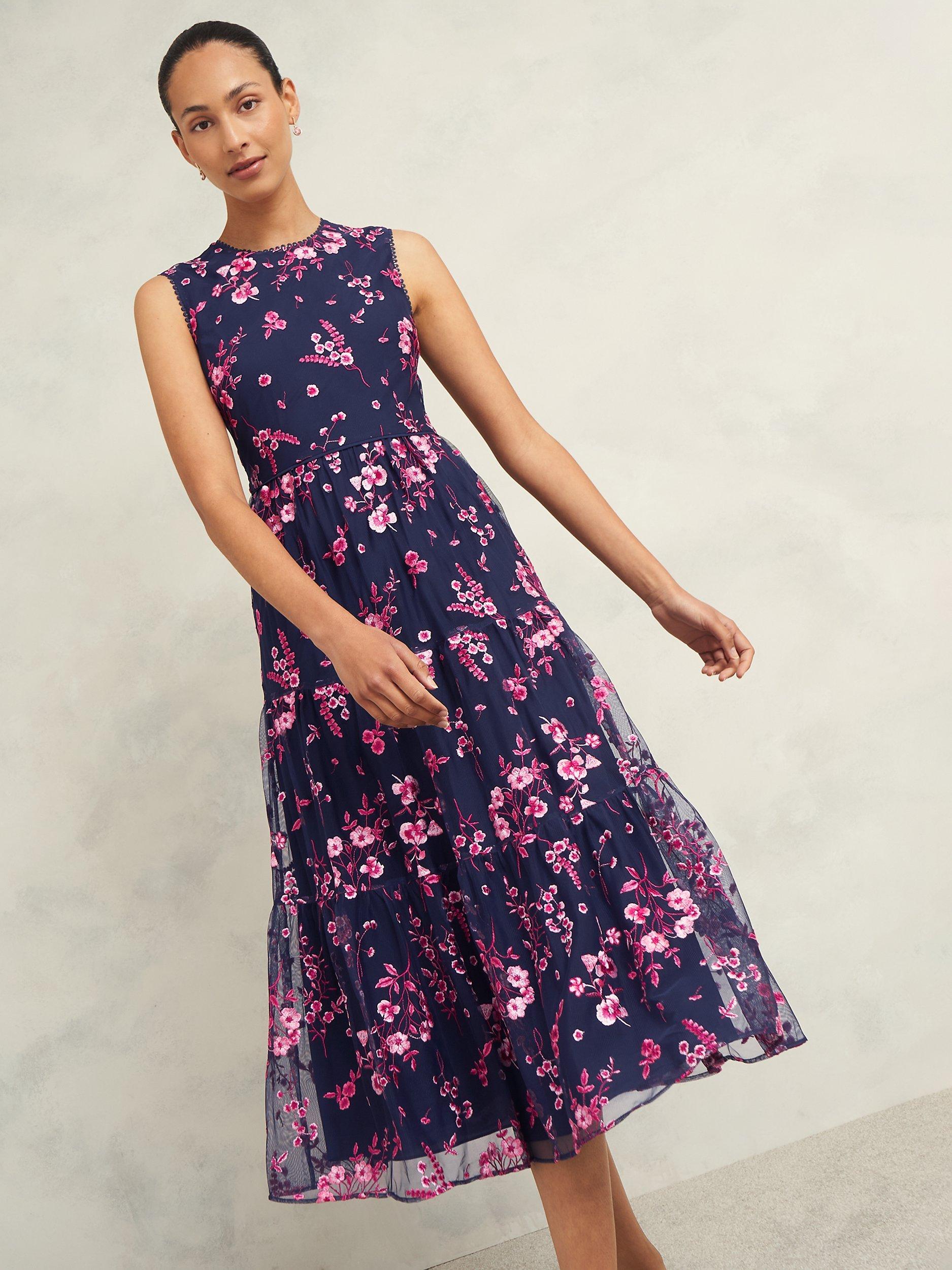 Product image 3 of 8, which shows Hobbs Bethany Floral Dress, Navy/Pink, 10