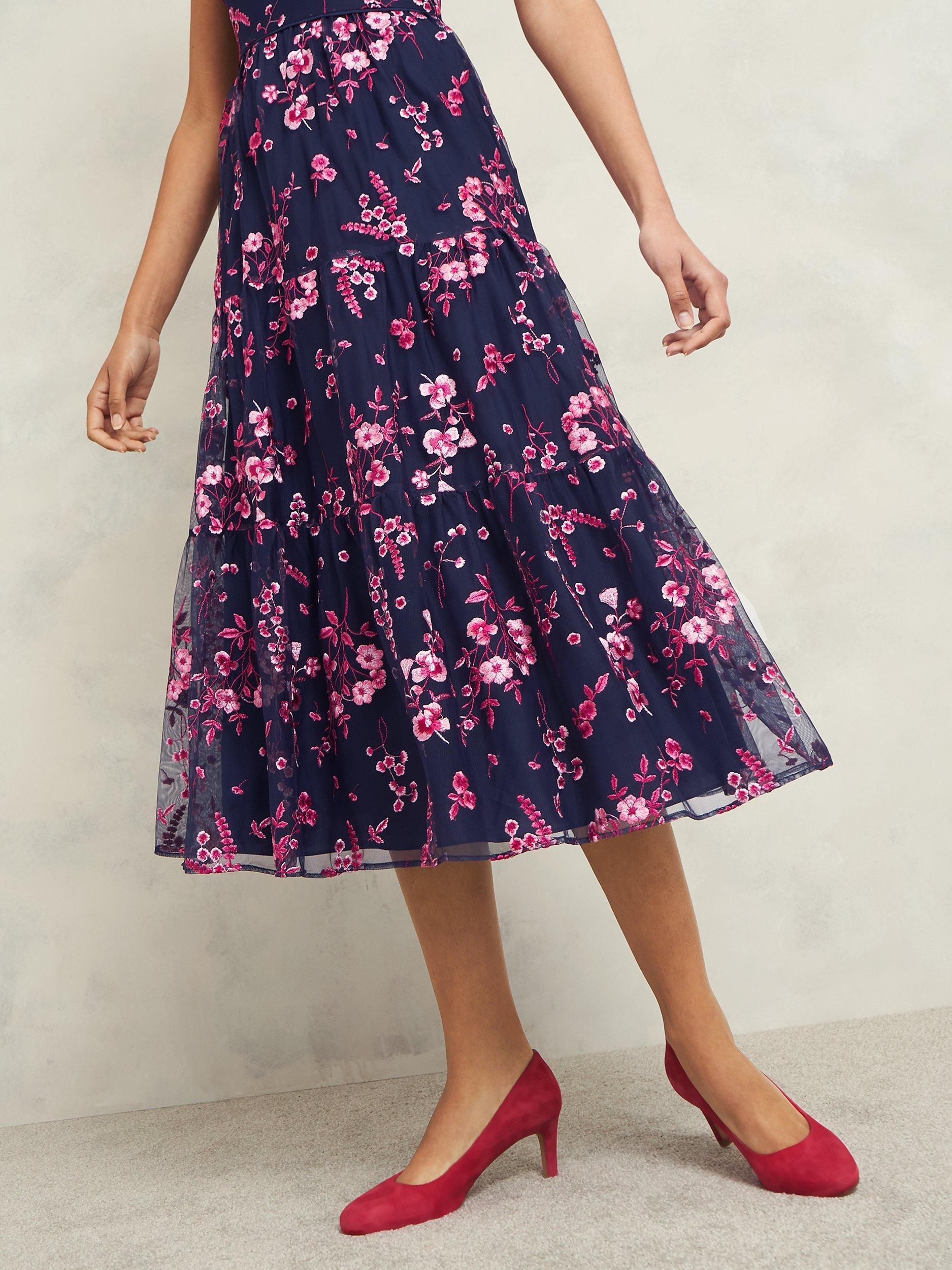 Product image 4 of 8, which shows Hobbs Bethany Floral Dress, Navy/Pink, 10