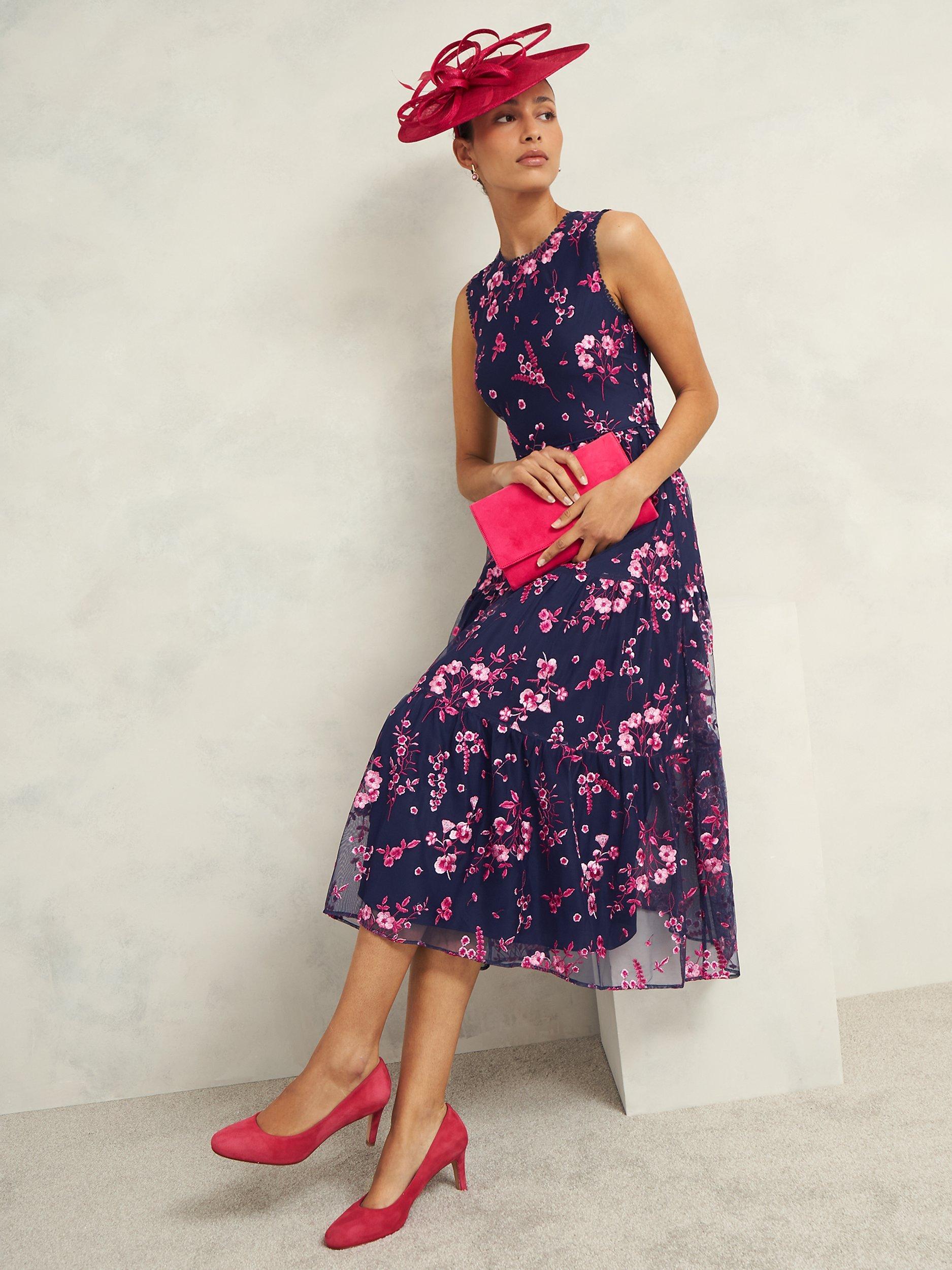 Product image 5 of 8, which shows Hobbs Bethany Floral Dress, Navy/Pink, 10