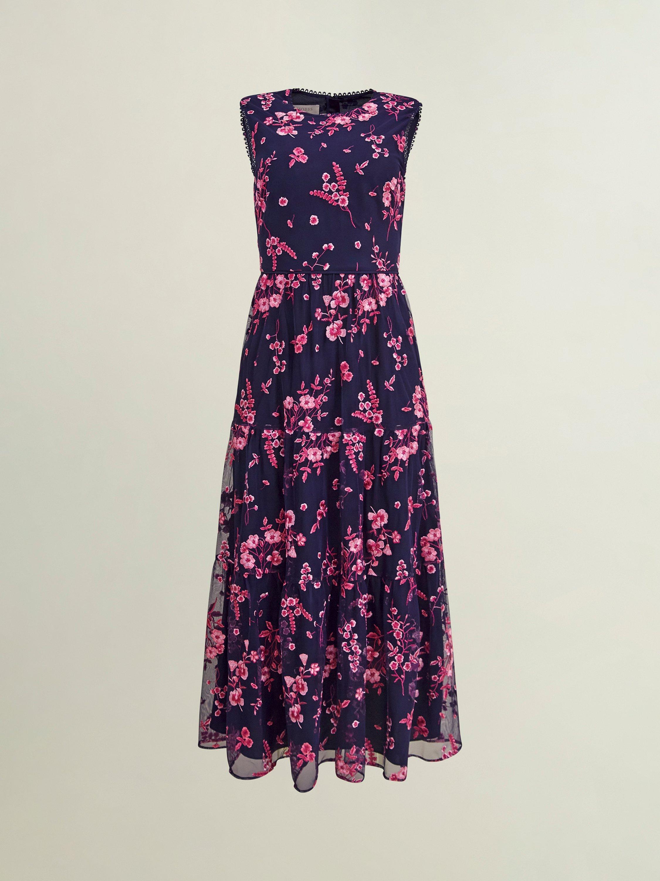Product image 7 of 8, which shows Hobbs Bethany Floral Dress, Navy/Pink, 10