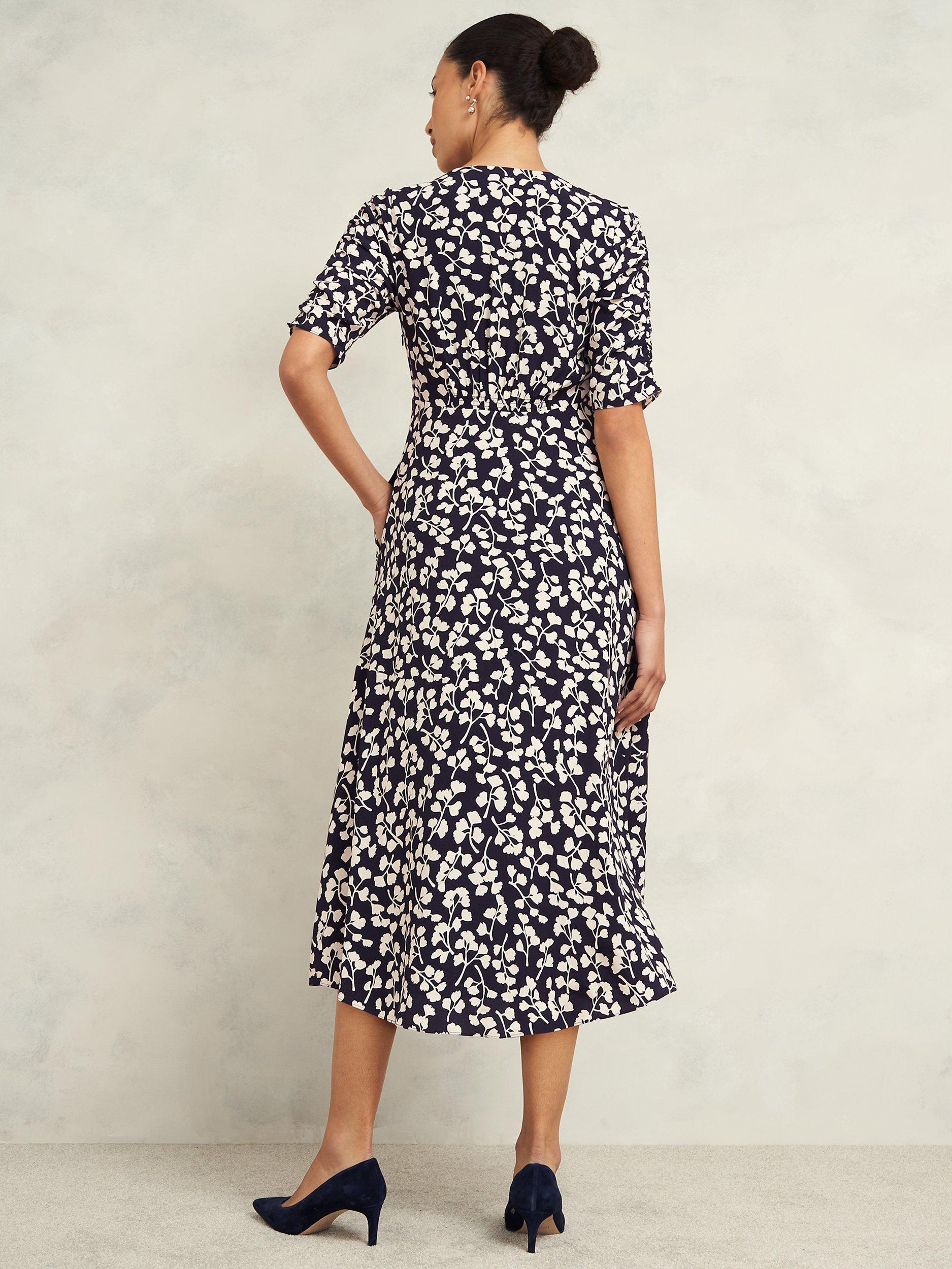 Product image 2 of 7, which shows Hobbs Petite Bonnie Floral Dress, Navy/Cream, 16