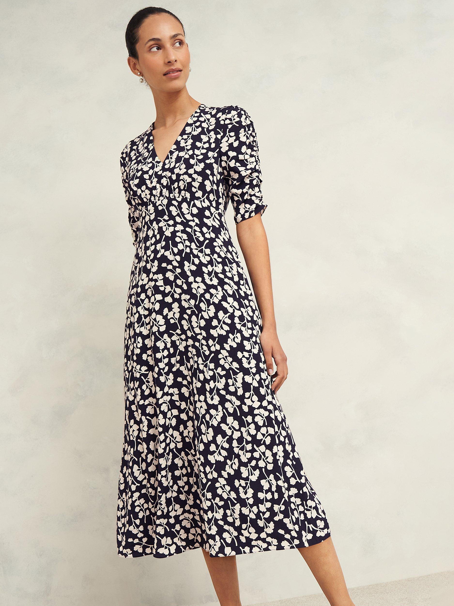 Product image 3 of 7, which shows Hobbs Petite Bonnie Floral Dress, Navy/Cream, 16