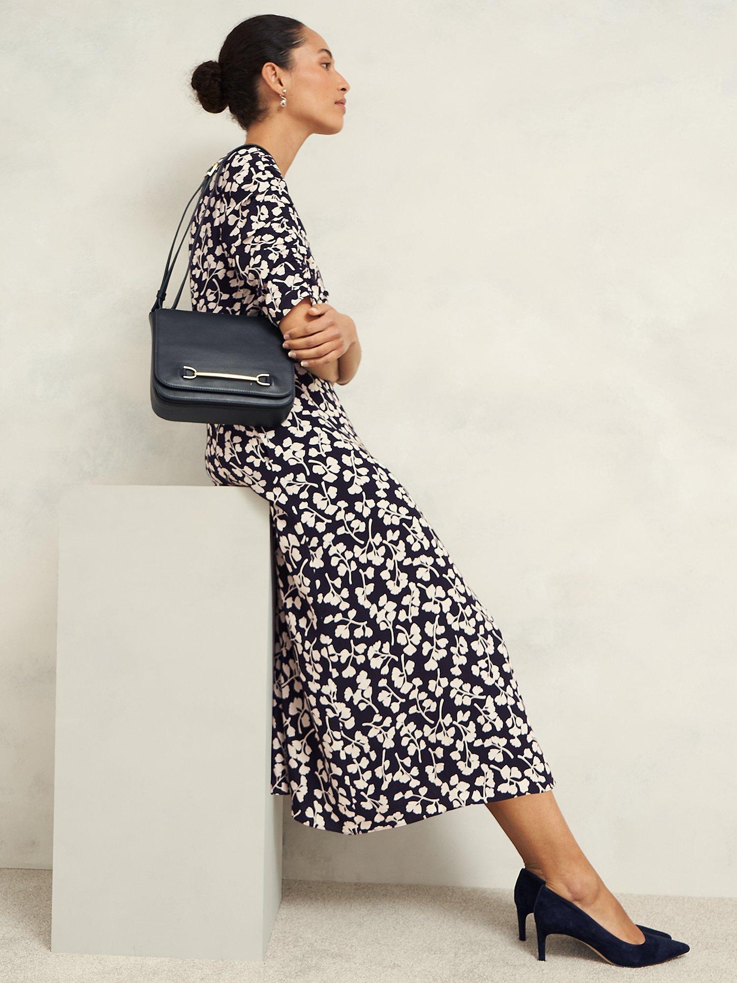 Product image 4 of 7, which shows Hobbs Petite Bonnie Floral Dress, Navy/Cream, 16
