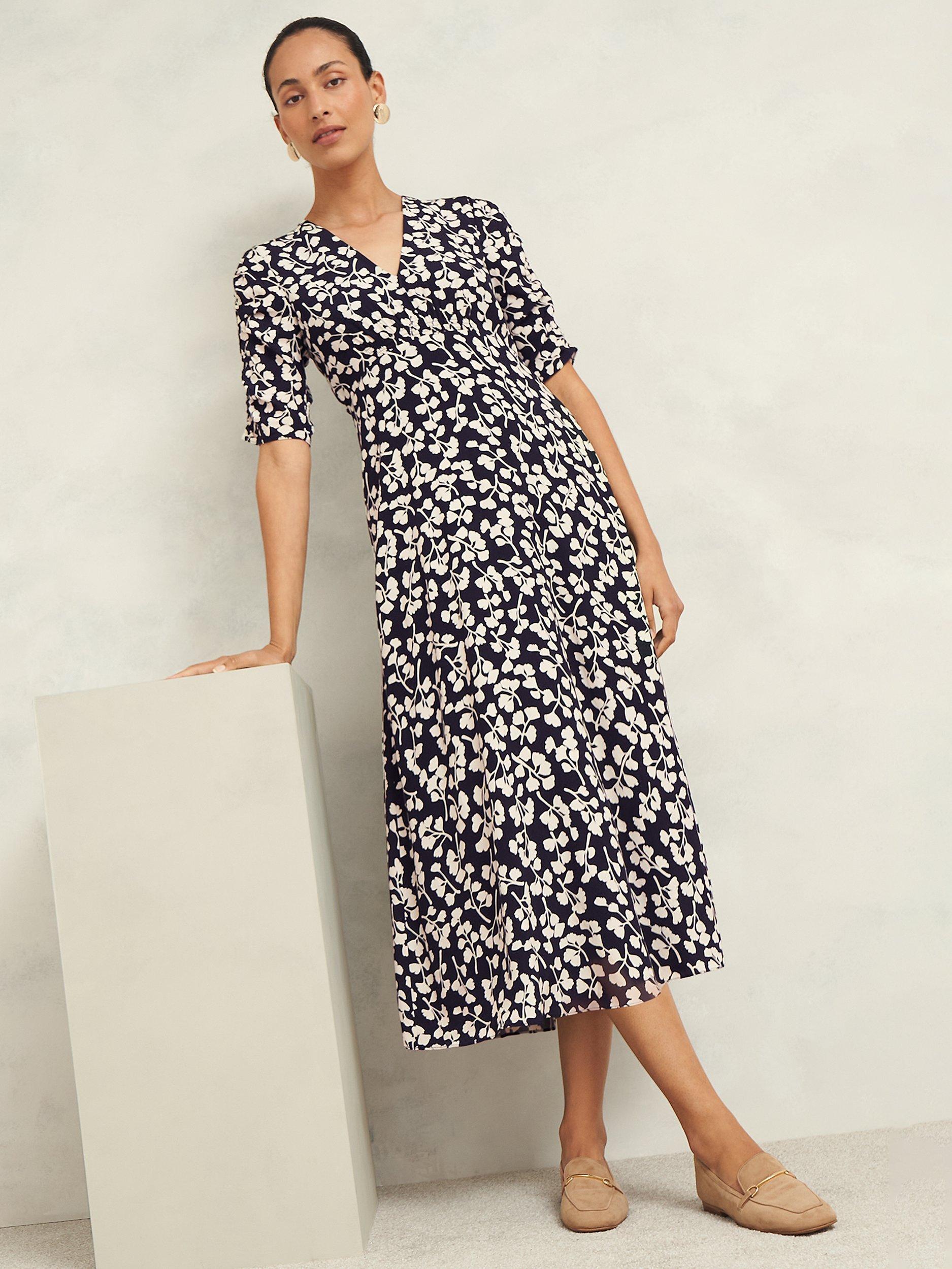 Product image 5 of 7, which shows Hobbs Petite Bonnie Floral Dress, Navy/Cream, 16