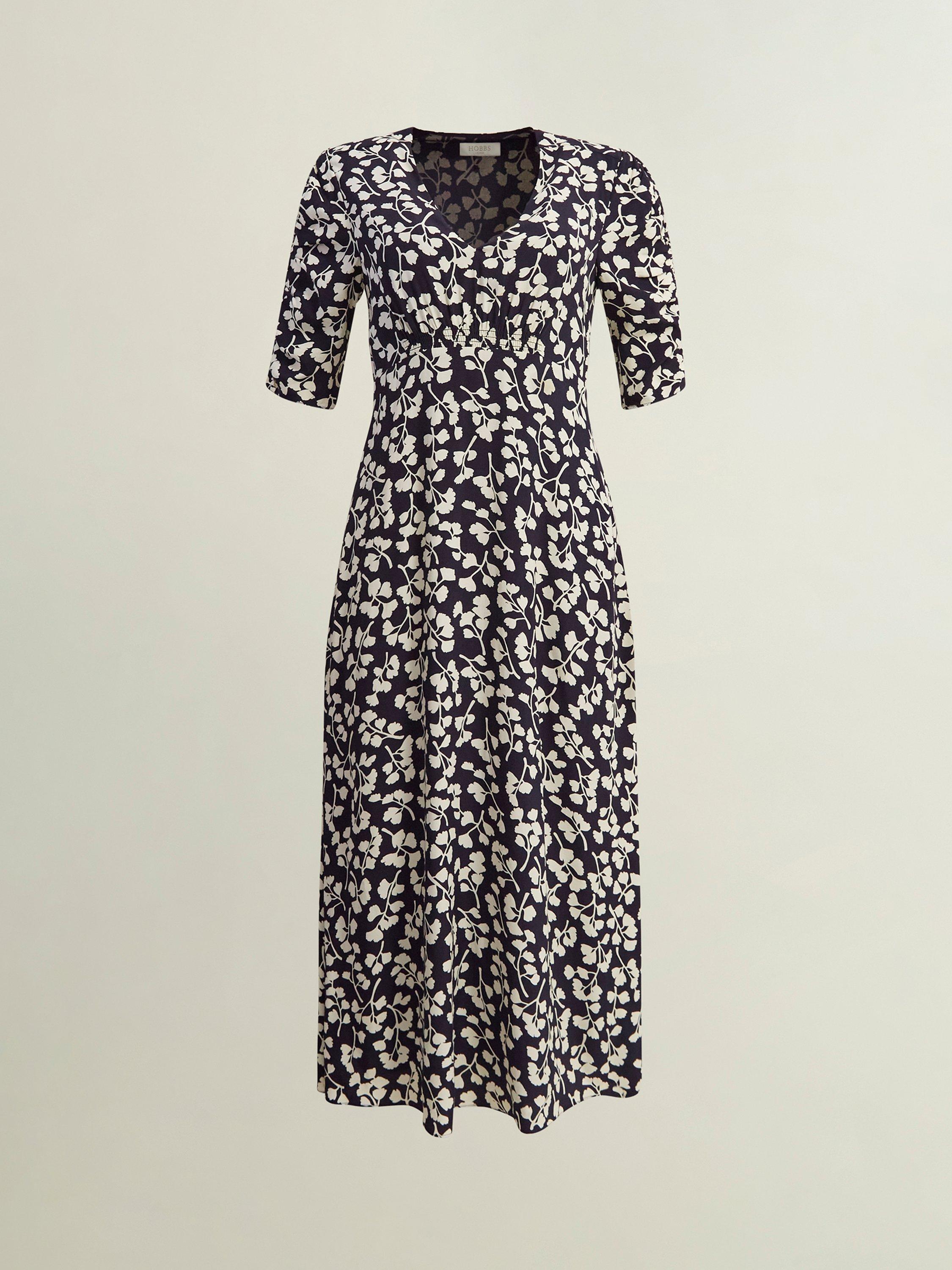 Product image 6 of 7, which shows Hobbs Petite Bonnie Floral Dress, Navy/Cream, 16