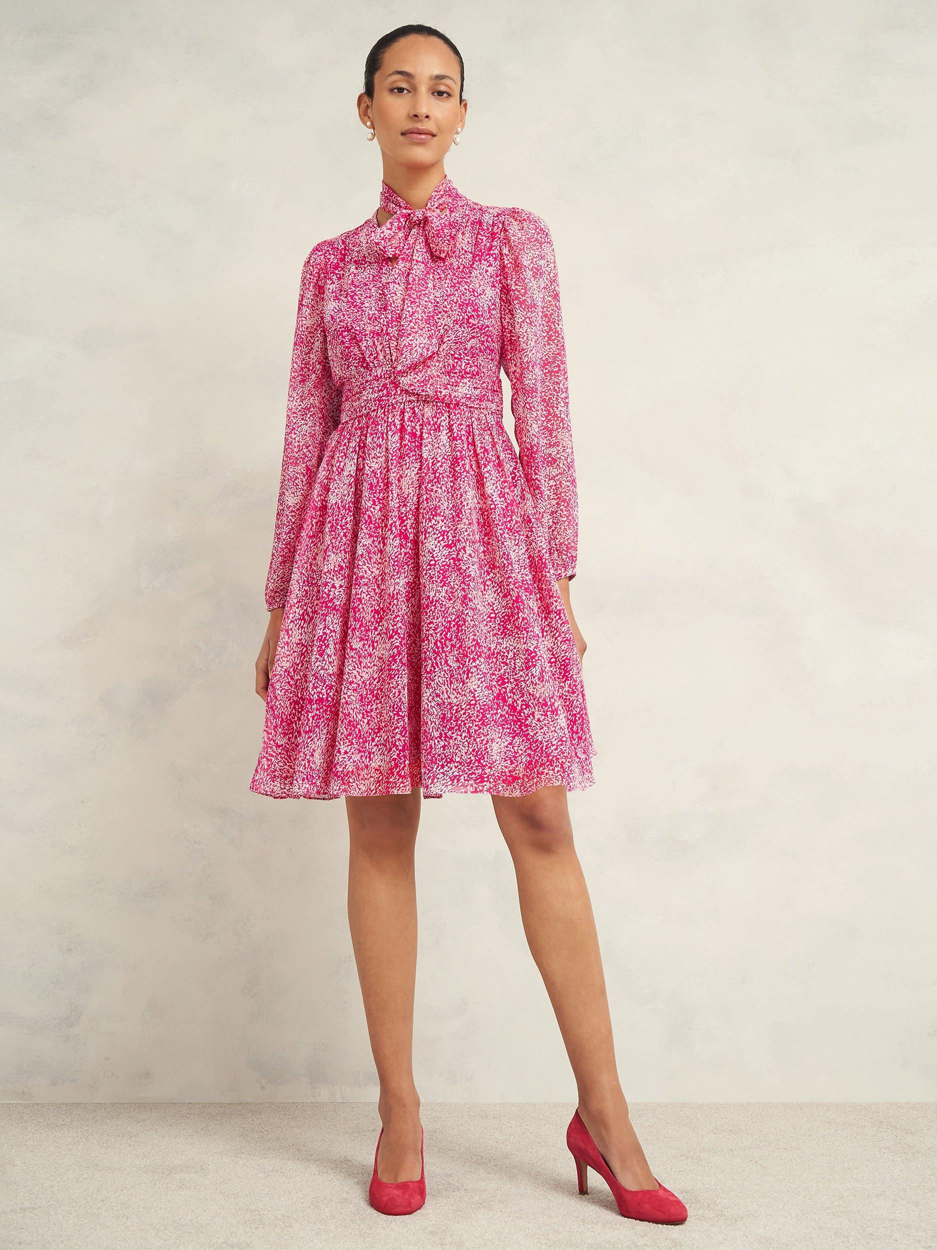 Product image 1 of 9, which shows Hobbs Janaya Mini Dress, Pink/Multi, 16