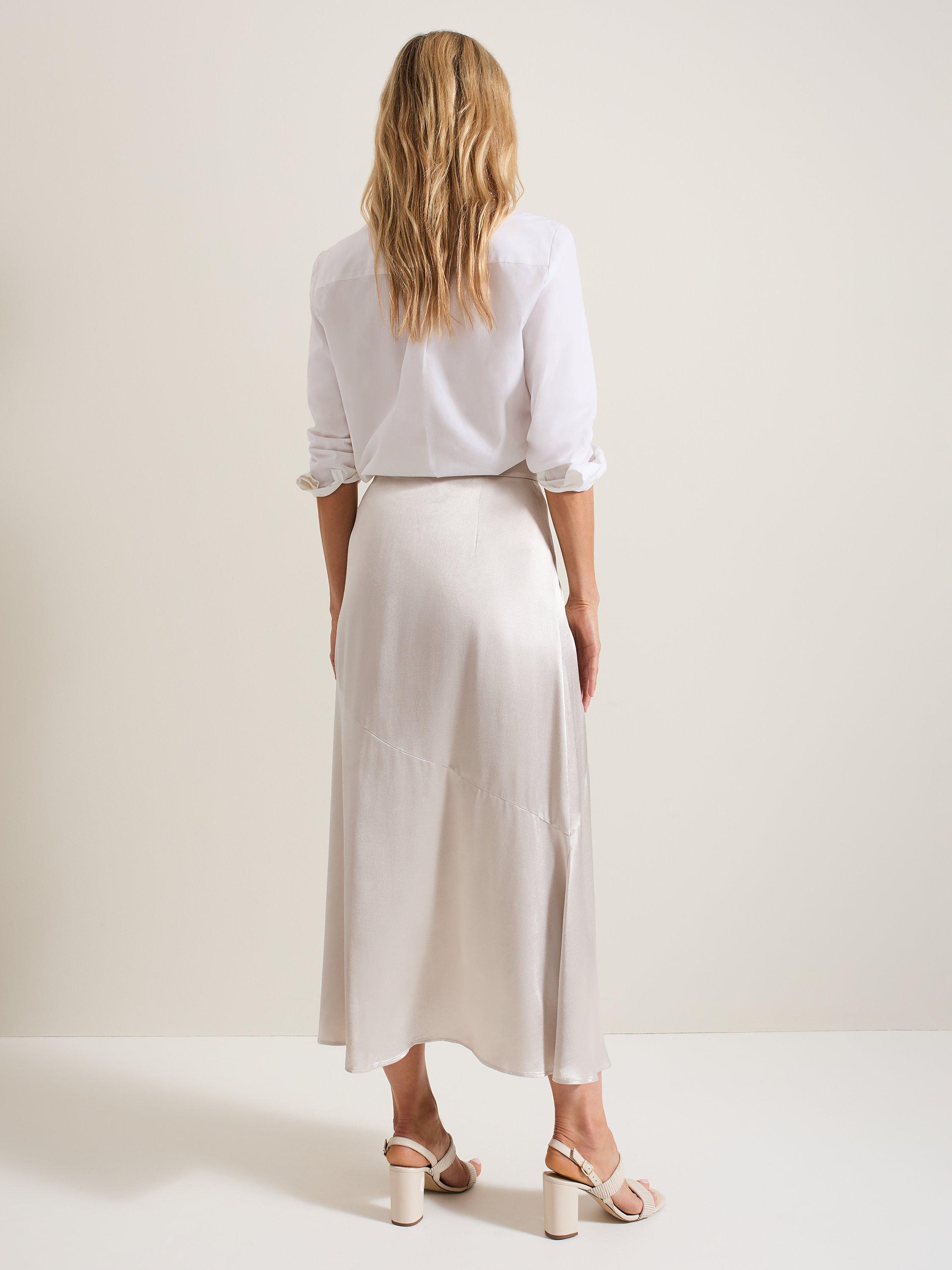 Phase Eight Ophelia Satin Midi Skirt Oyster