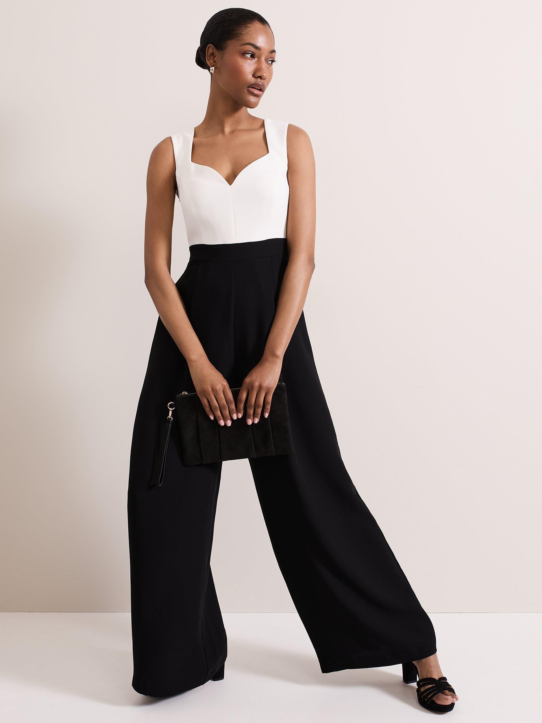 Phase Eight Maisy Colour Block Jumpsuit, Black/Ivory, 6