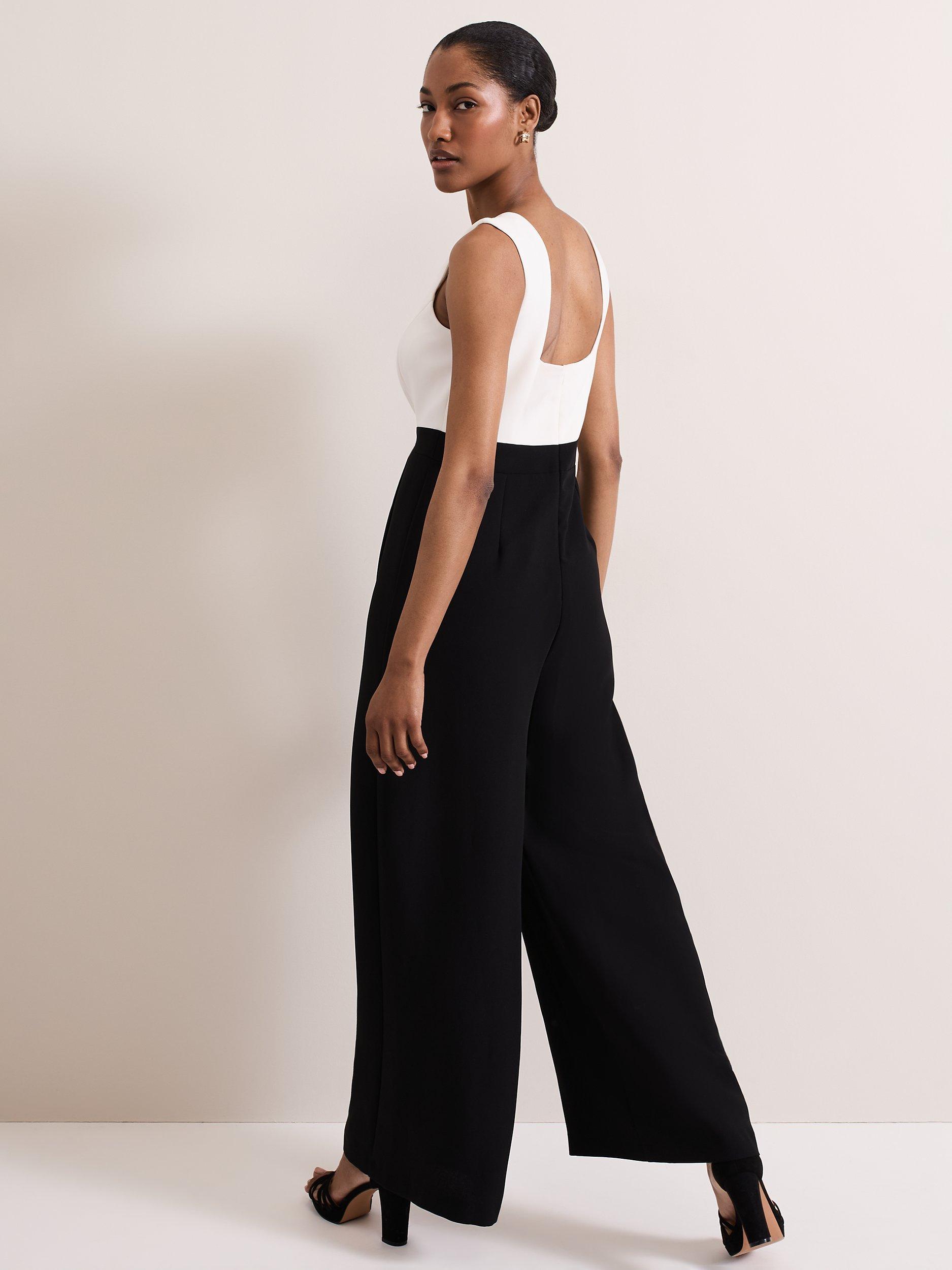 Phase Eight Maisy Colour Block Jumpsuit, Black/Ivory, 6