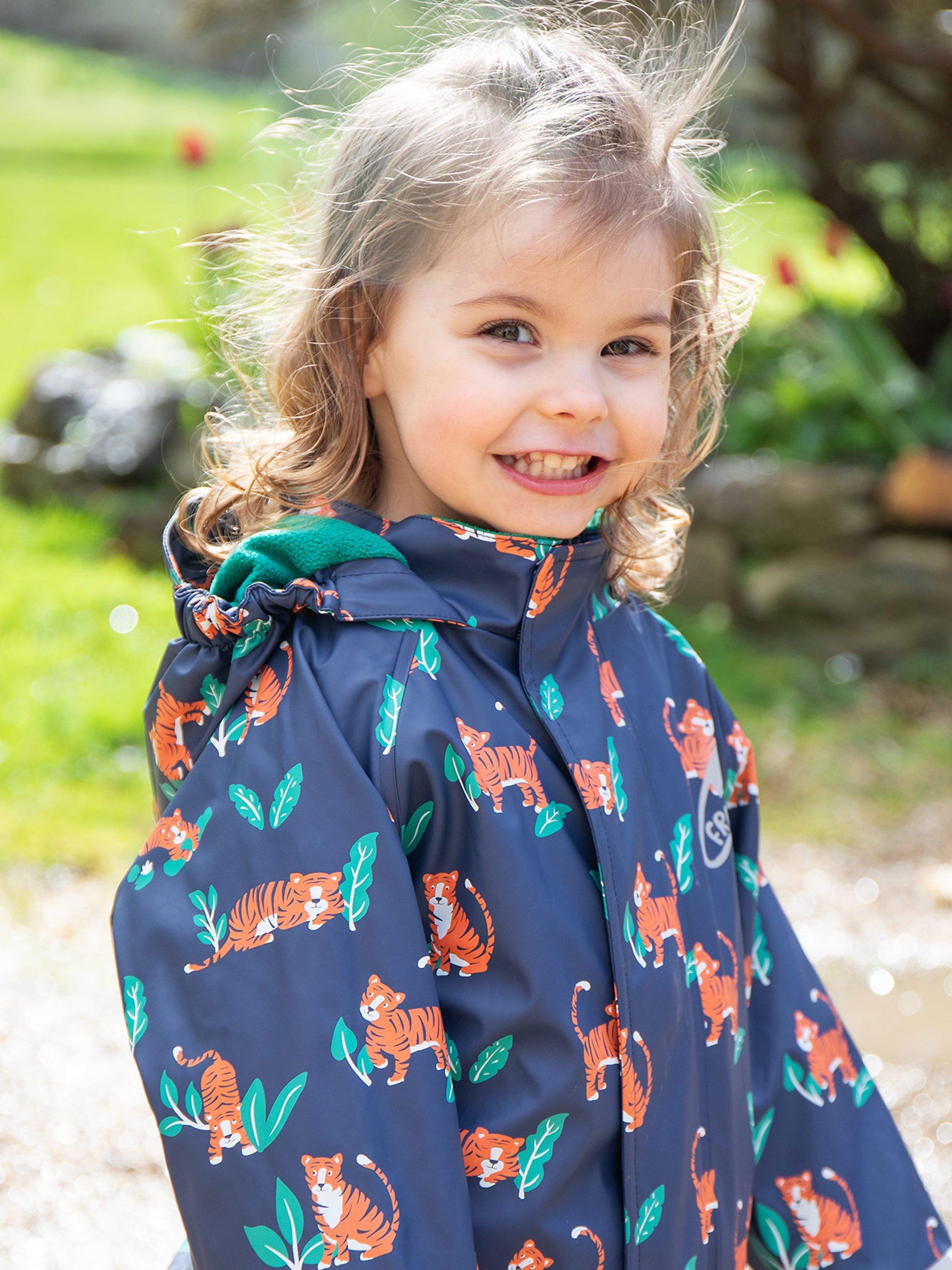 Product image 2 of 9, which shows Frugi Kids' Puddle Buster All-in-One Waterproof Suit, Tiger Time, 6-12 months