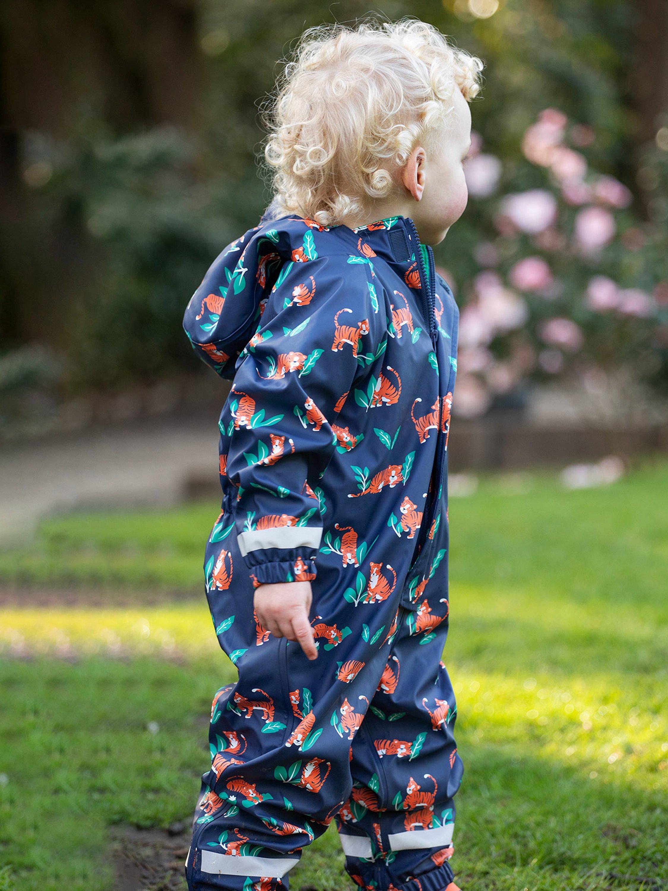 Product image 4 of 9, which shows Frugi Kids' Puddle Buster All-in-One Waterproof Suit, Tiger Time, 6-12 months
