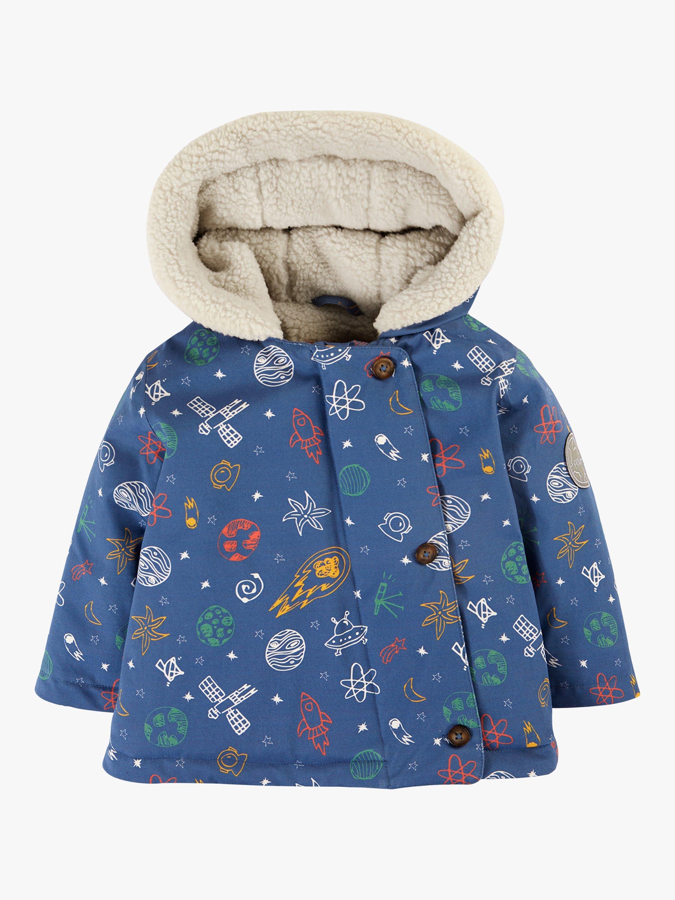 Product image 1 of 7, which shows Frugi Baby Little Penhale Parka Jacket, Navy/Multi, 6-9 months