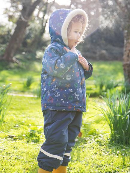 Frugi Baby Little Penhale Parka Jacket, Navy/Multi - view 2, Navy/Multi