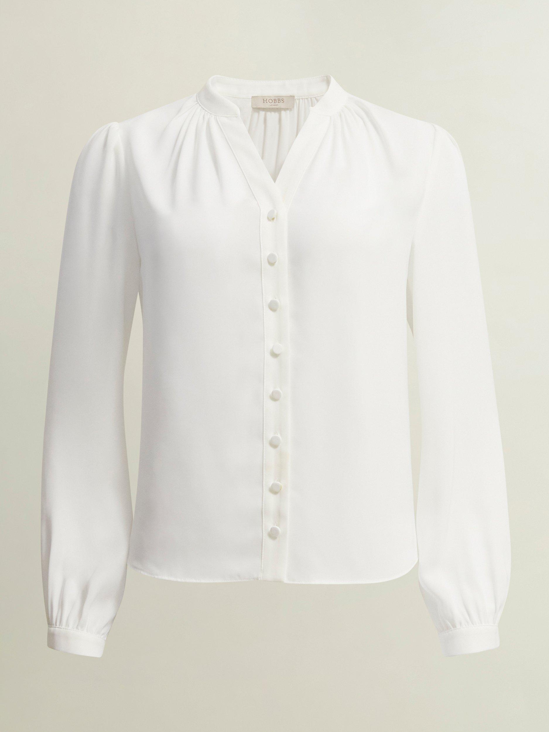 Hobbs Peony Mandarin Collar Blouse, Ivory, 10