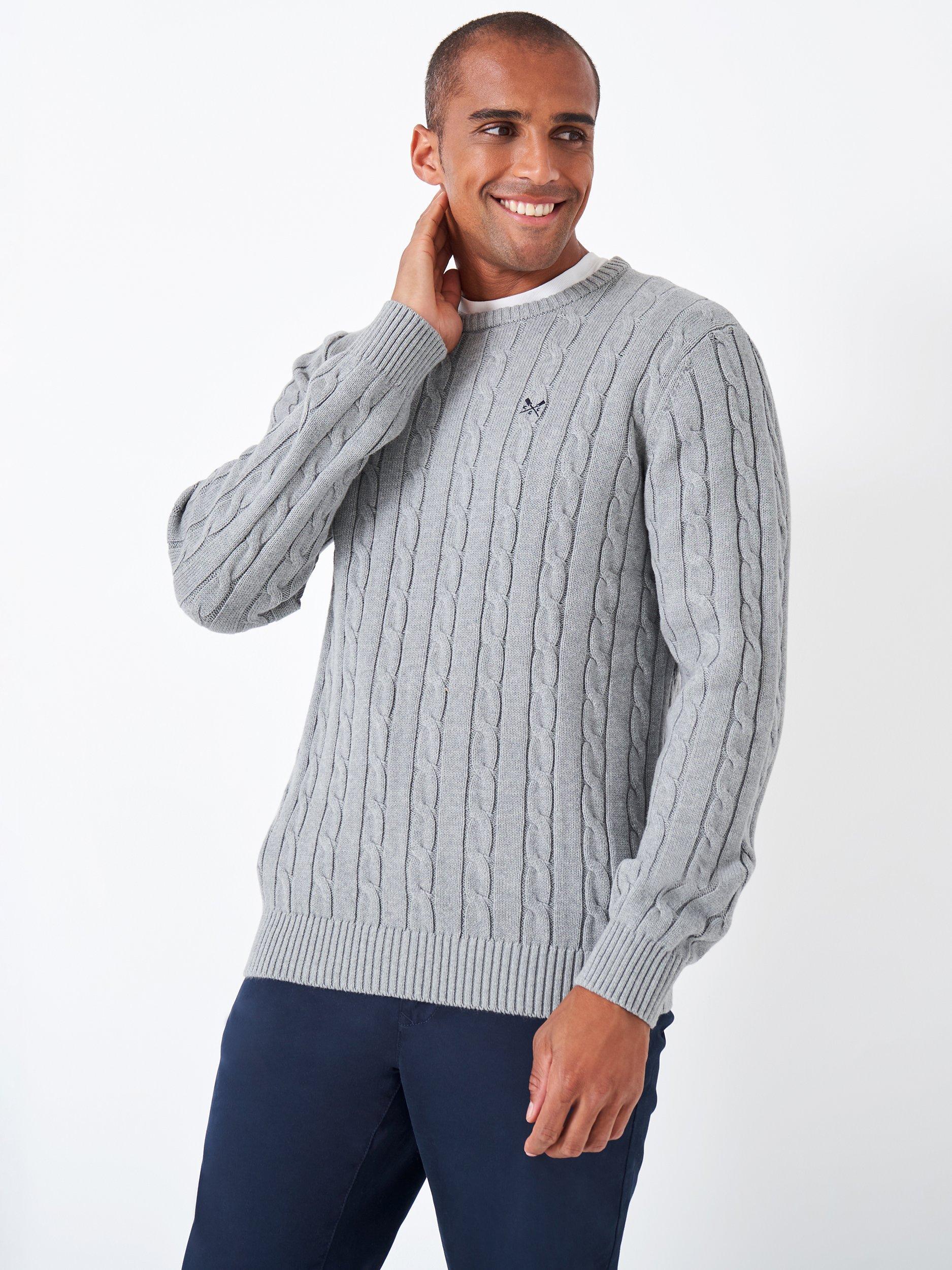 Product image 1 of 5, which shows Crew Clothing Organic Cotton Cable Knit Jumper, Light Grey, XS