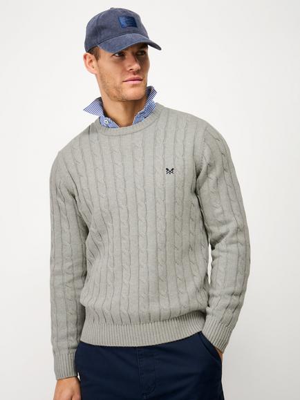 Crew Clothing Organic Cotton Cable Knit Jumper, Light Grey