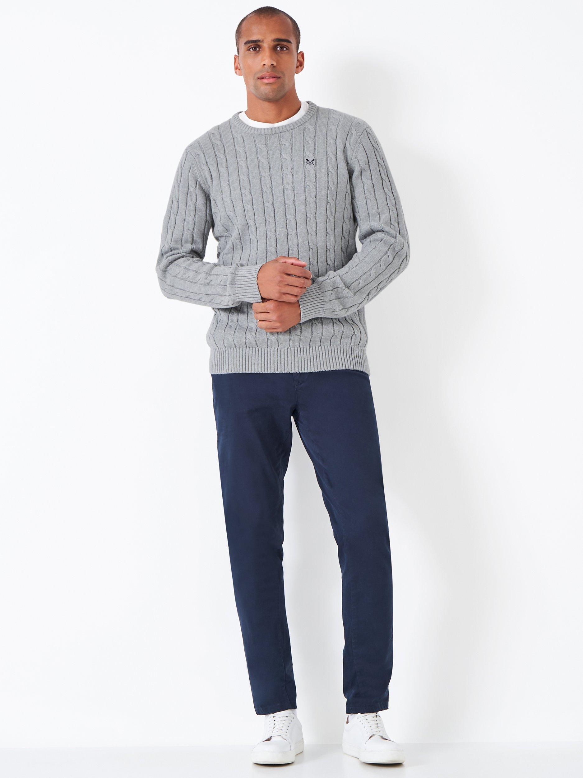 Product image 3 of 5, which shows Crew Clothing Organic Cotton Cable Knit Jumper, Light Grey, XS