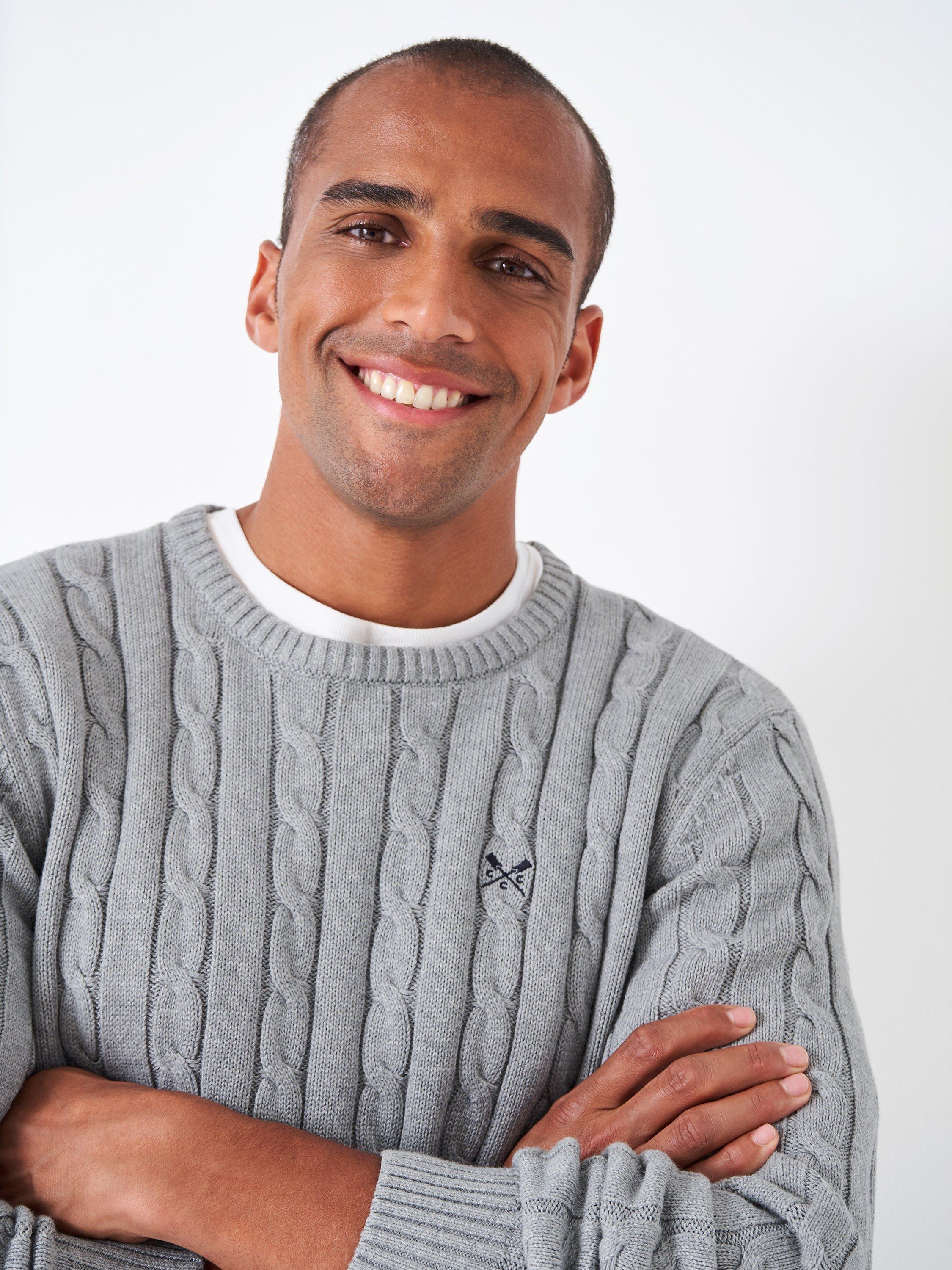 Product image 4 of 5, which shows Crew Clothing Organic Cotton Cable Knit Jumper, Light Grey, XS