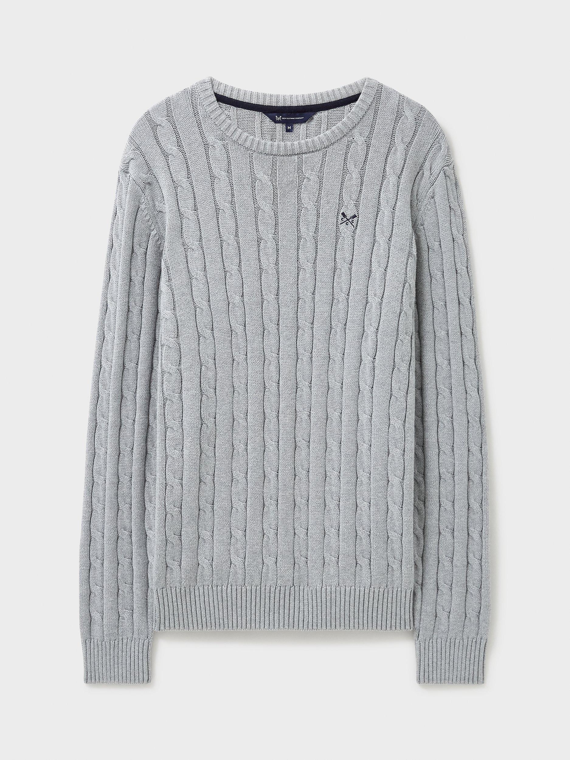 Product image 5 of 5, which shows Crew Clothing Organic Cotton Cable Knit Jumper, Light Grey, XS
