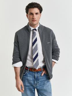 GANT Cotton Piqué Full Zip Cardigan, Dark Grey