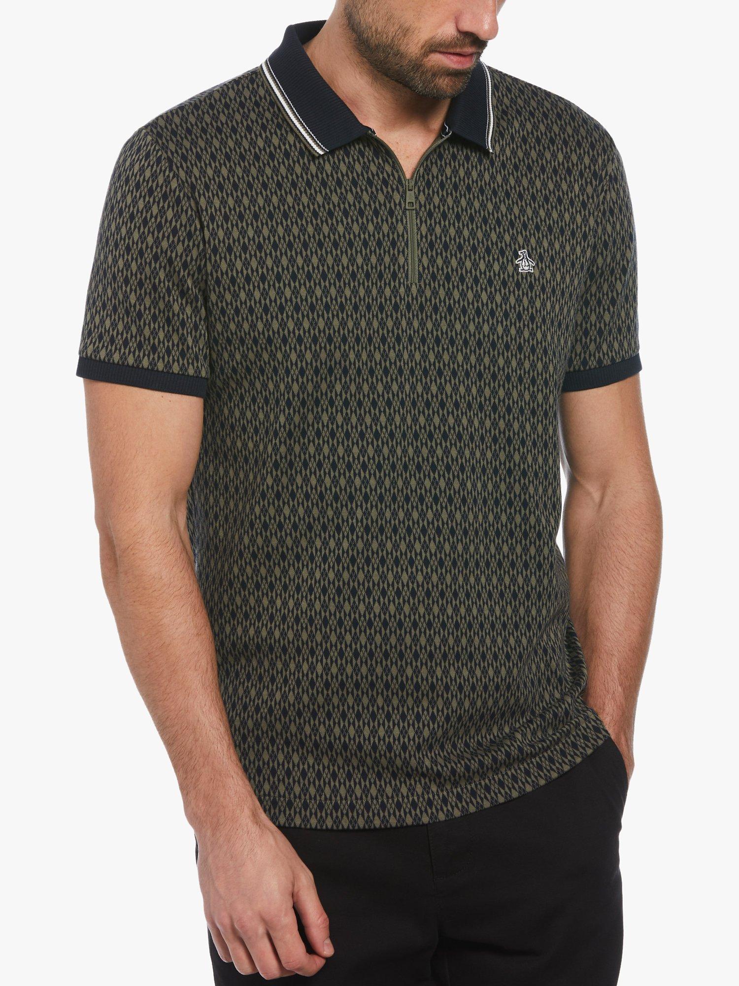 Product image 1 of 4, which shows Original Penguin Argyle Jacquard Polo Shirt, Dusty Olive, S
