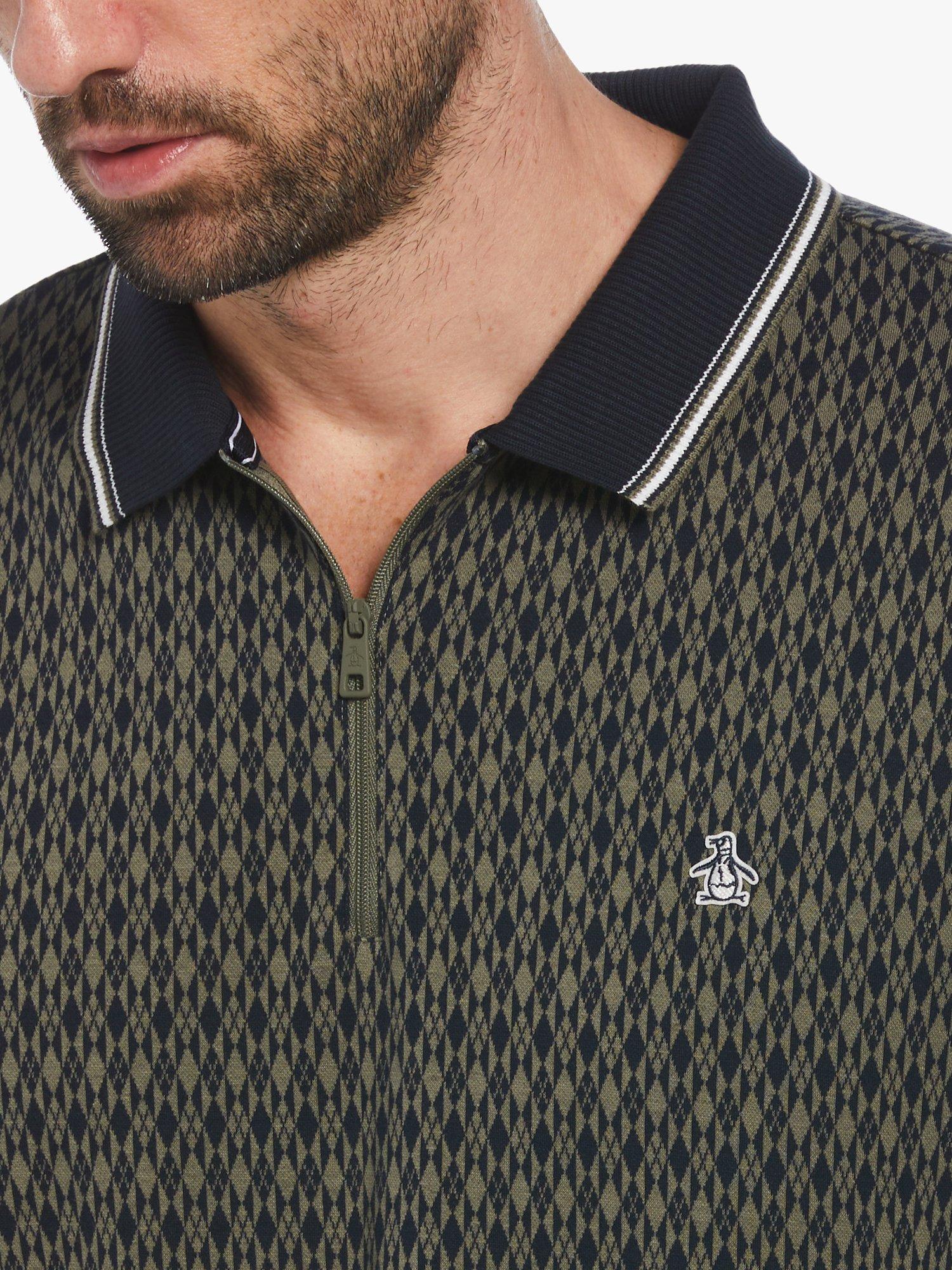 Product image 3 of 4, which shows Original Penguin Argyle Jacquard Polo Shirt, Dusty Olive, S