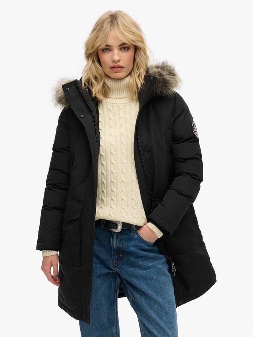 Product image 1 of 6, which shows Superdry Everest Faux Fur Parka Jacket, Black, 10