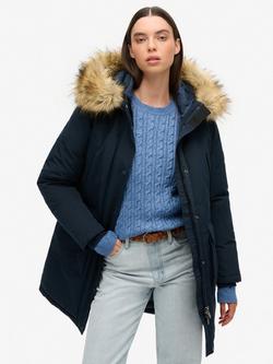 Superdry Everest Faux Fur Parka Jacket, Nordic Chrome Navy, Nordic Chrome Navy