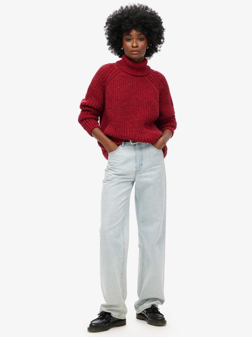 Product image 2 of 4, which shows Superdry Slouchy Stitch Roll Neck Wool Blend Jumper, Rouge Marl, 10