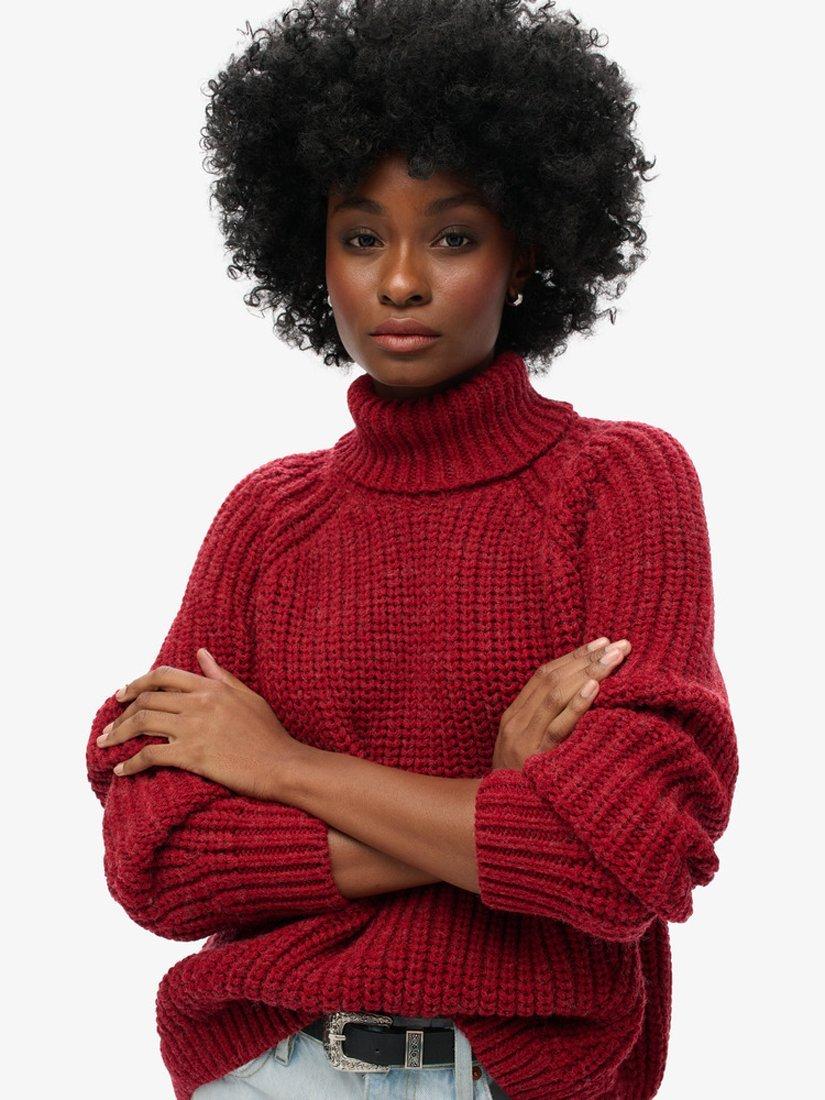 Product image 3 of 4, which shows Superdry Slouchy Stitch Roll Neck Wool Blend Jumper, Rouge Marl, 10