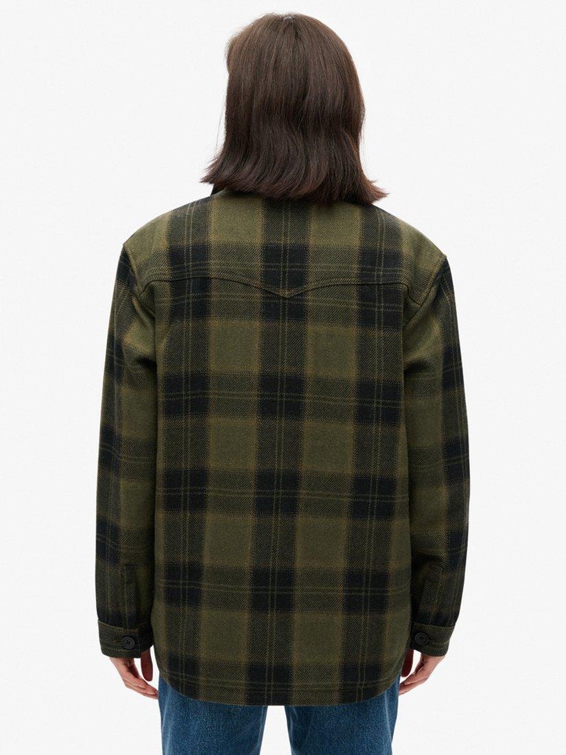 Product image 5 of 6, which shows Superdry Borg Lined Check Wool Blend Overshirt, Roderick Check Olive, 8