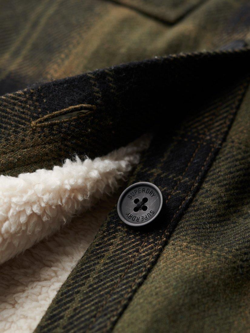 Product image 3 of 6, which shows Superdry Borg Lined Check Wool Blend Overshirt, Roderick Check Olive, 8