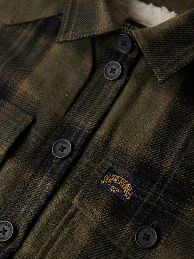 Product image 6 of 6, which shows Superdry Borg Lined Check Wool Blend Overshirt, Roderick Check Olive, 8
