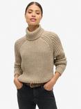 Superdry Slouchy Stitch Roll Neck Wool Blend Jumper, Soft Beige Marl