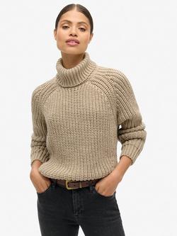 Superdry Slouchy Stitch Roll Neck Wool Blend Jumper, Soft Beige Marl, Soft Beige Marl