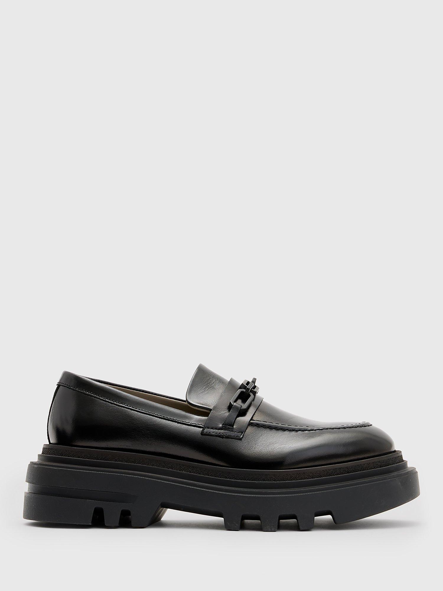 AllSaints Alexia Leather Chain Chunky Loafers, Black