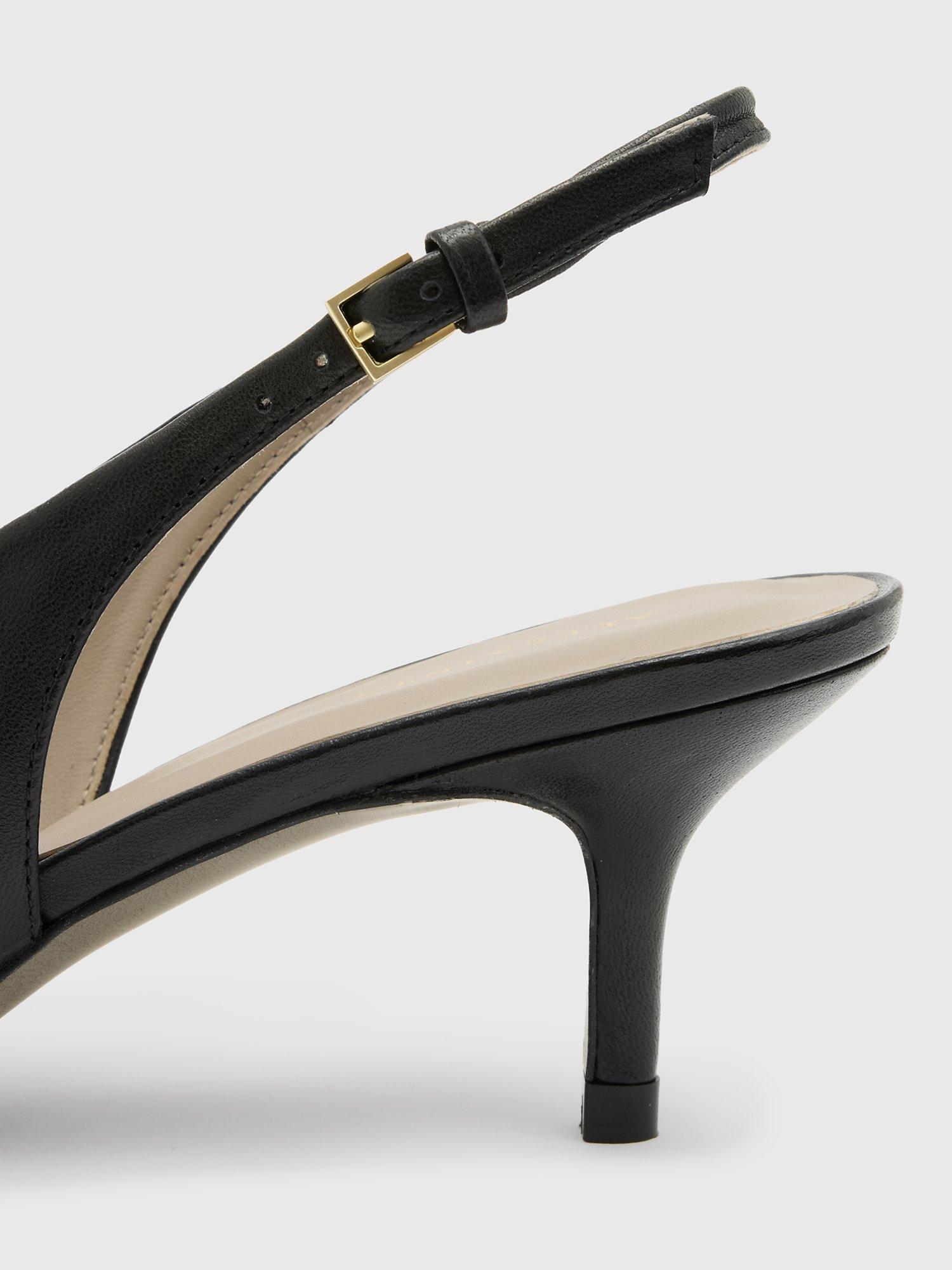 Product image 4 of 5, which shows AllSaints Grace Leather Chain Detail Pointed Heeled Slingbacks, Black, EU35