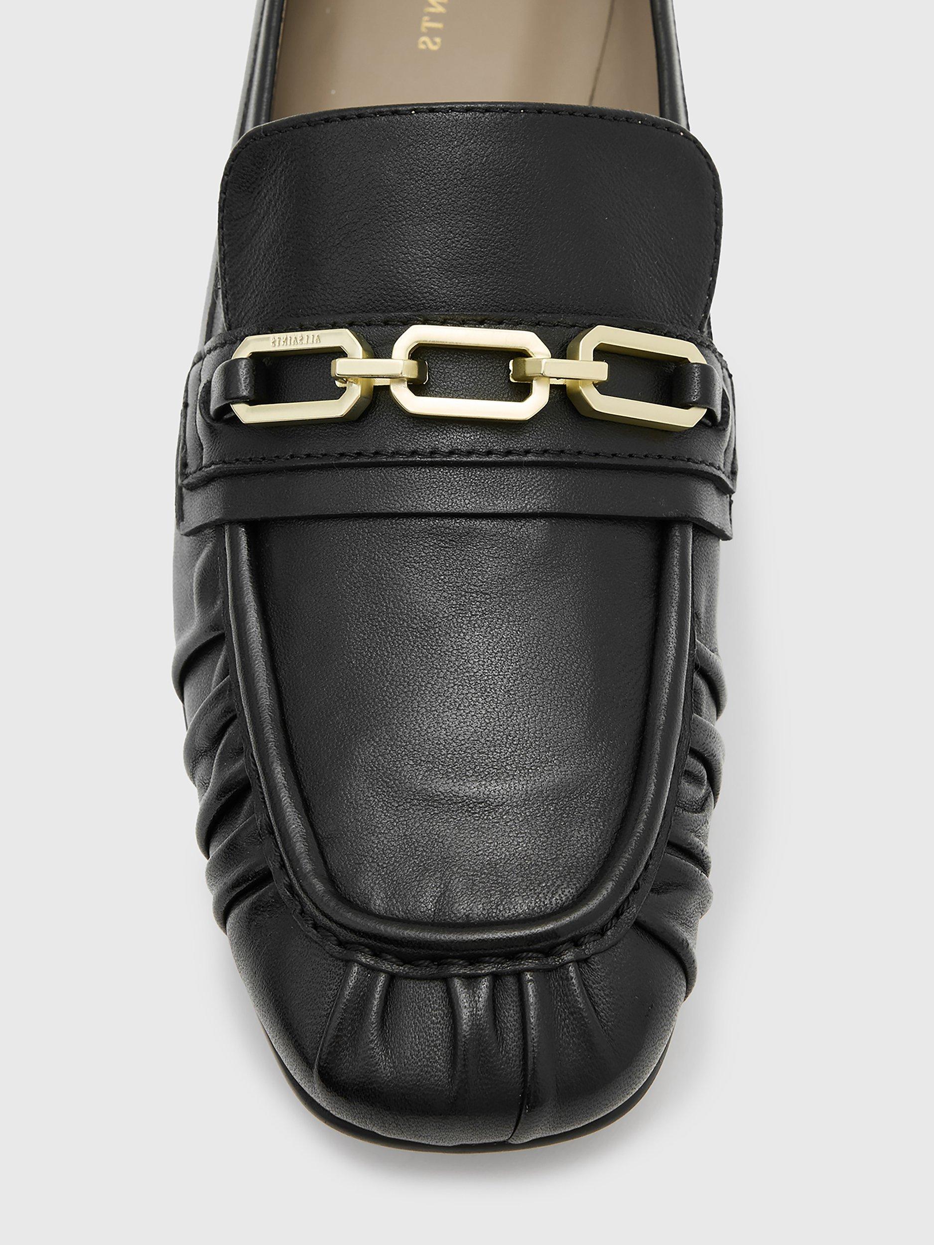 Product image 3 of 7, which shows AllSaints Sapphire Leather Snaffle Detail Loafers, Black, EU35