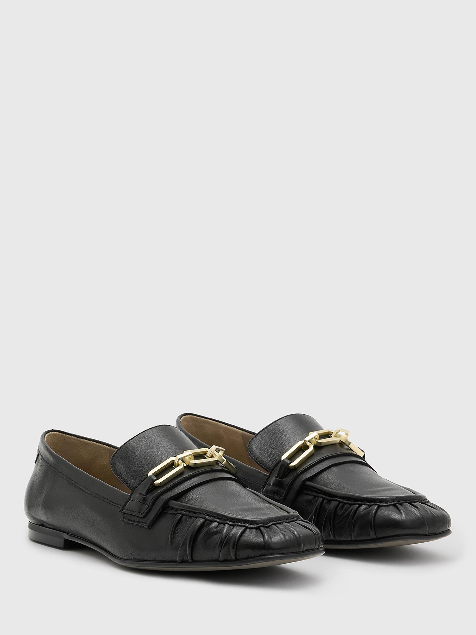 Product image 5 of 7, which shows AllSaints Sapphire Leather Snaffle Detail Loafers, Black, EU35