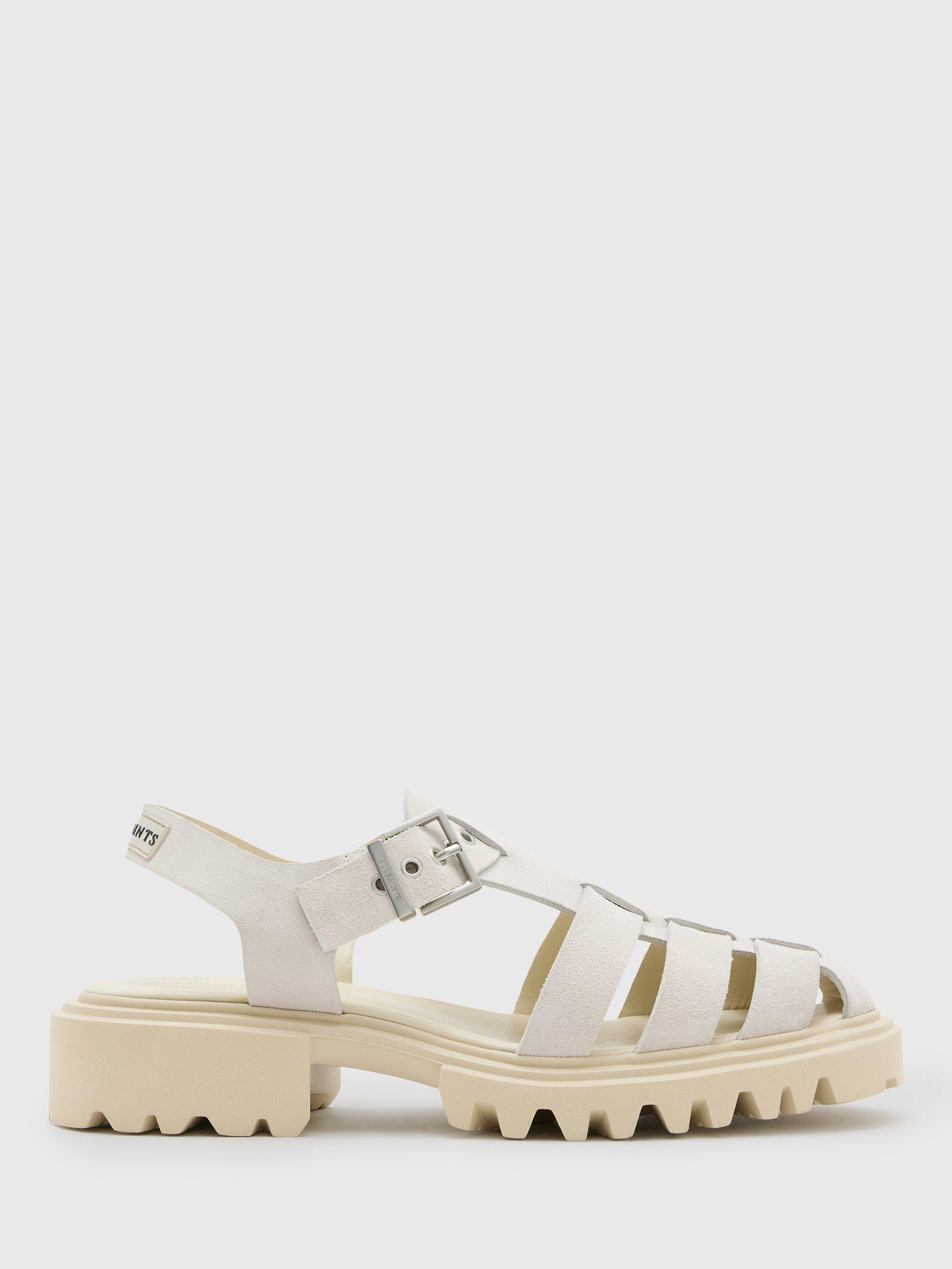 AllSaints Nessa Leather Buckle Sandals, White