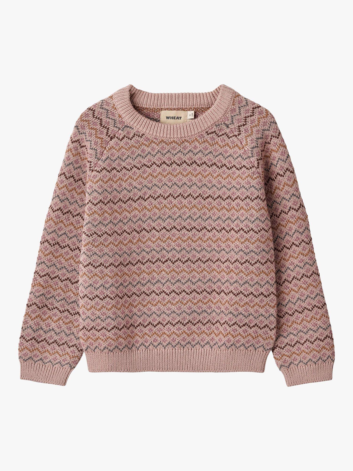 Product image 1 of 3, which shows WHEAT Kids' Nanna Zig Zag Jumper, Dry Rose, 5 years